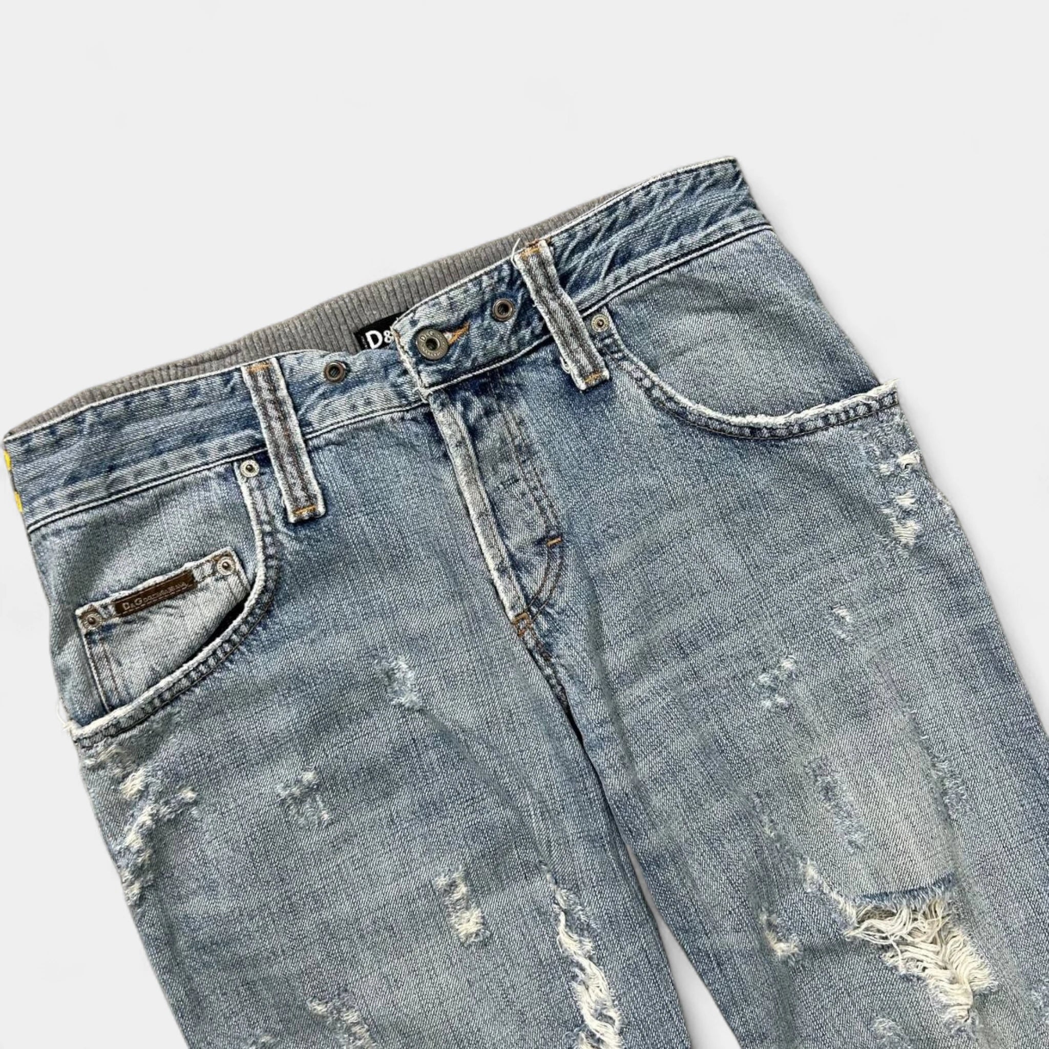 Dolce & Gabbana Hybrid Distressed Denim and Fleece Pants