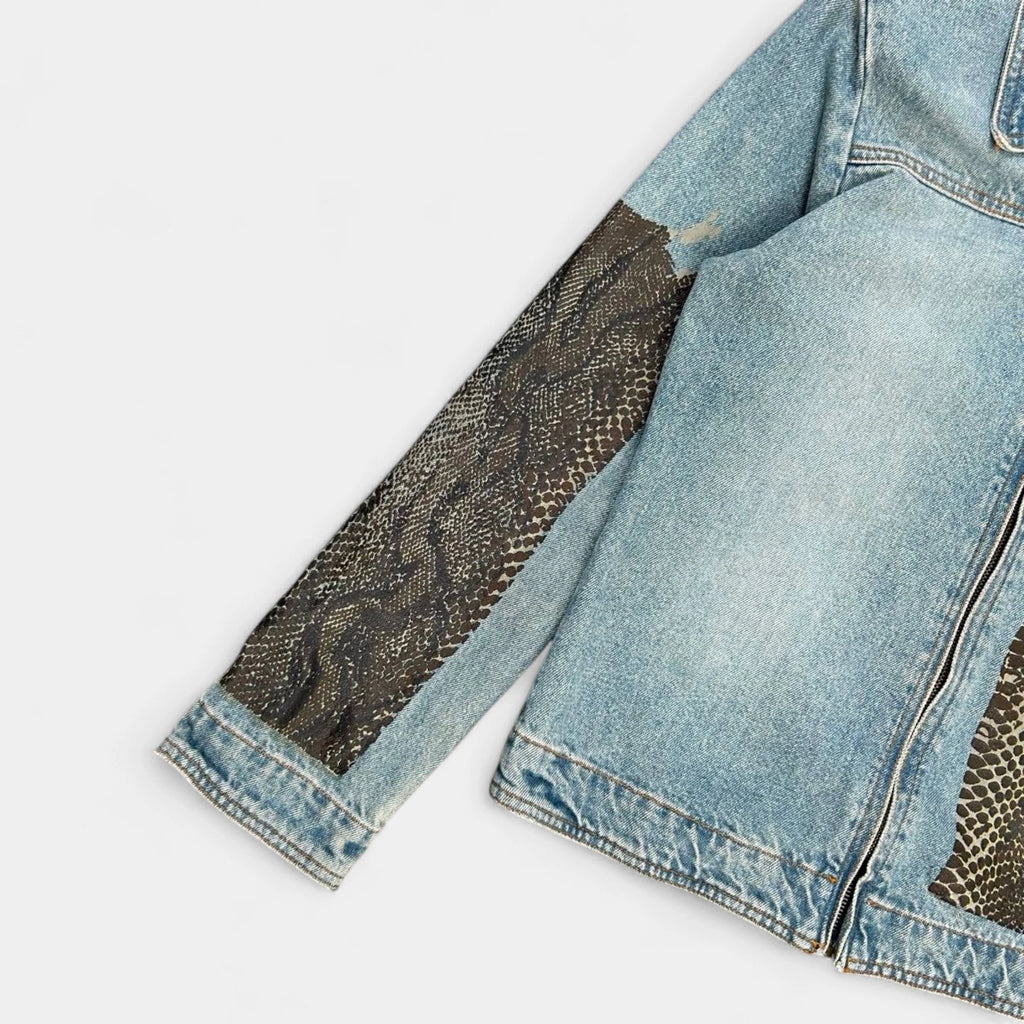 Just Cavalli Blue Snake Skin Denim Jacket