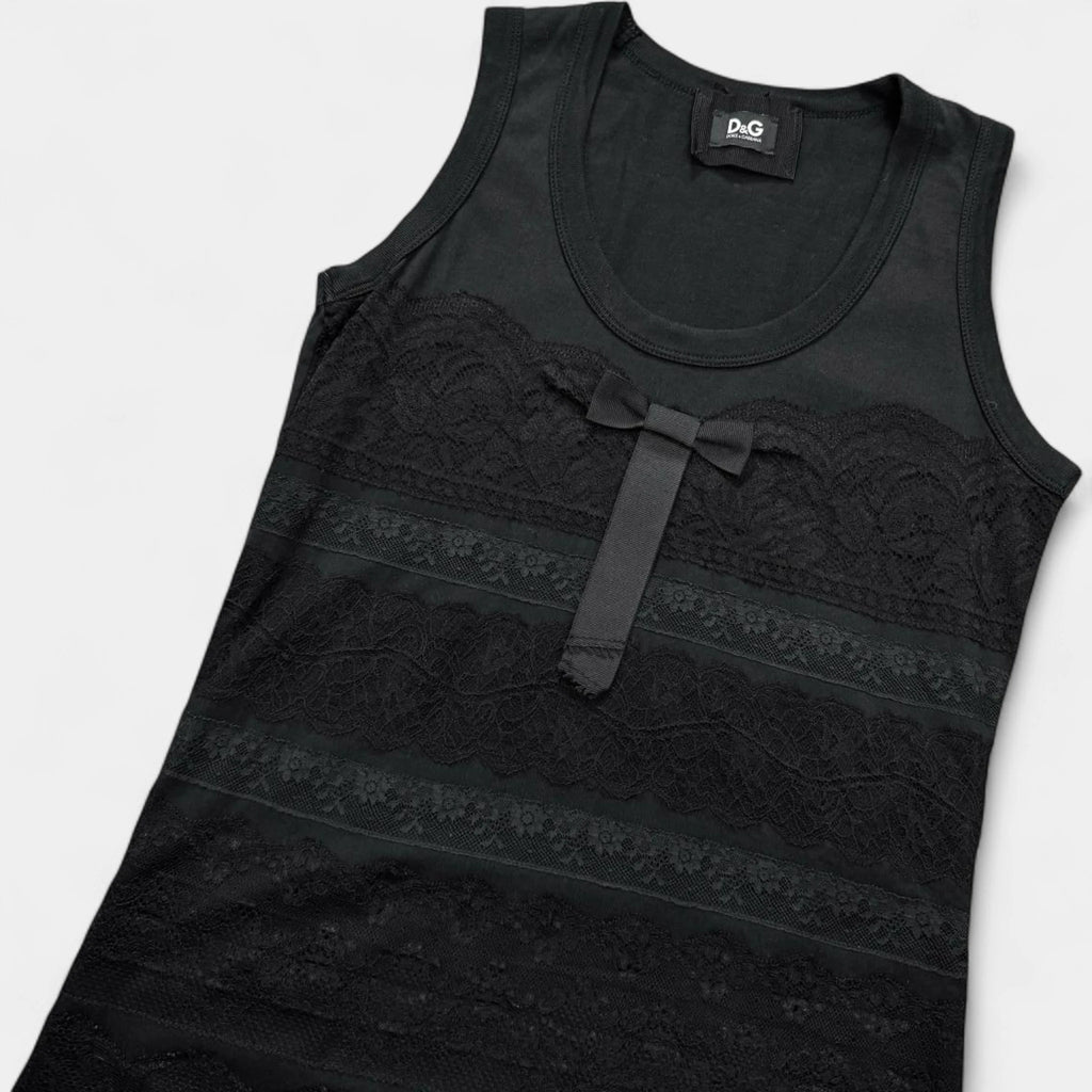 Dolce & Gabbana 2000s Lingerie Lace Bow Black Tank Top