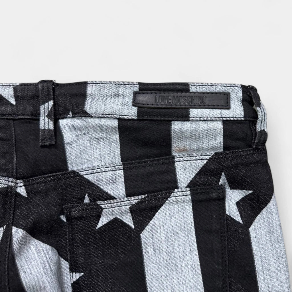 Love Moschino Denim Black and White Star Stripe Pants