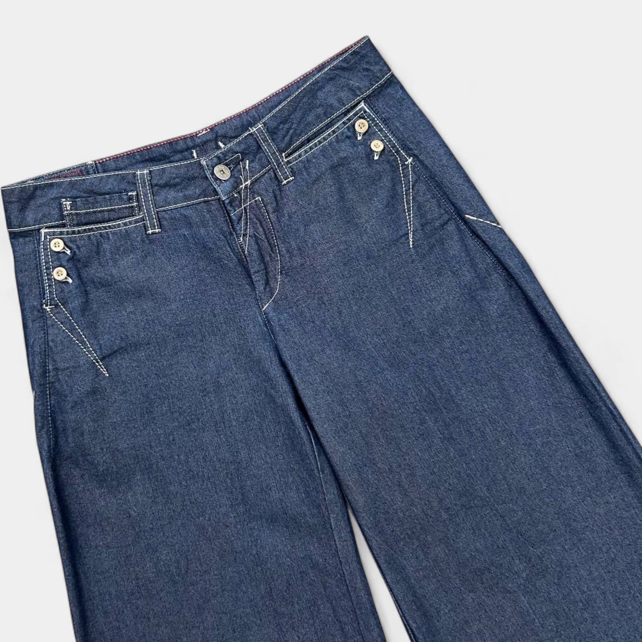 Marithé + François Girbaud Classic Wide Leg Dark Denim Three-Quarter Pants