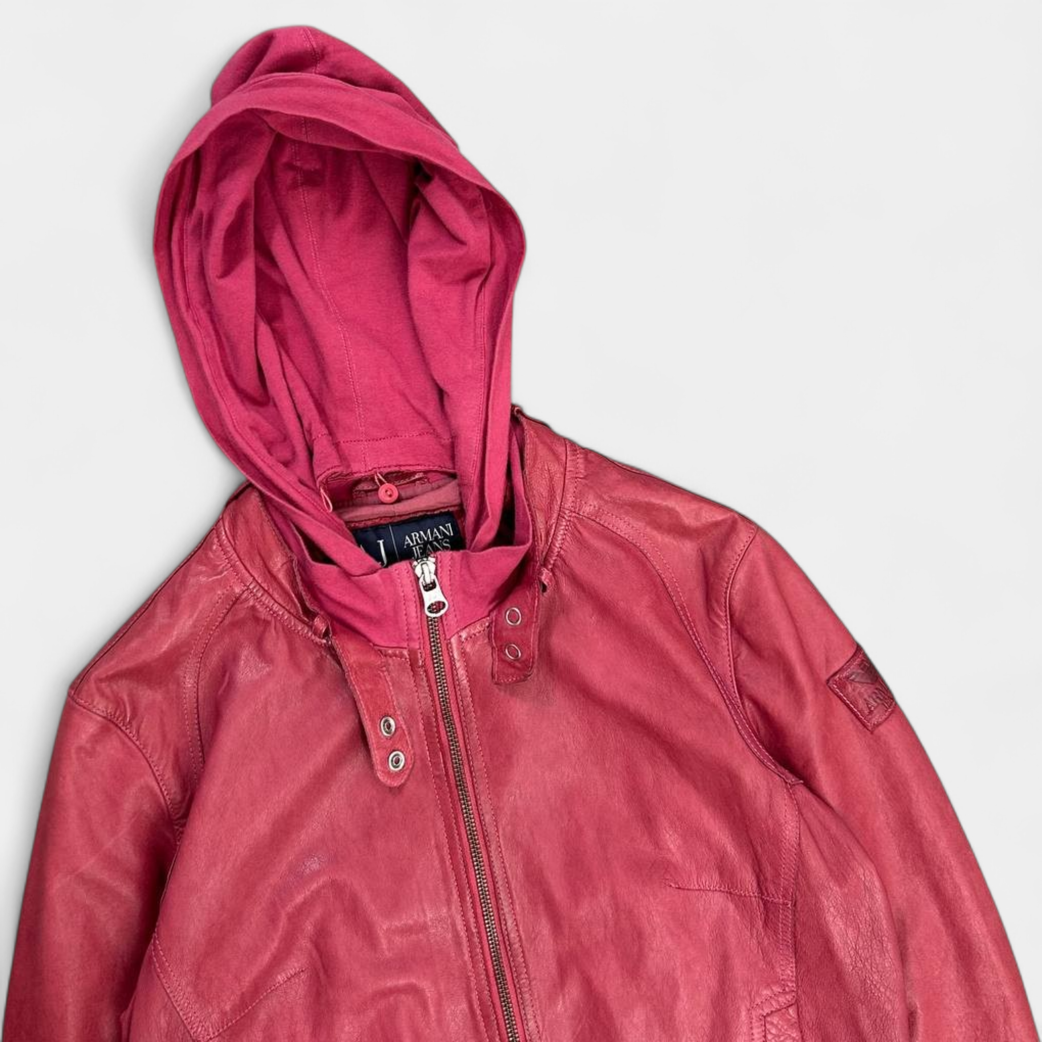 Armani Jeans Pink Hooded Leather Jacket