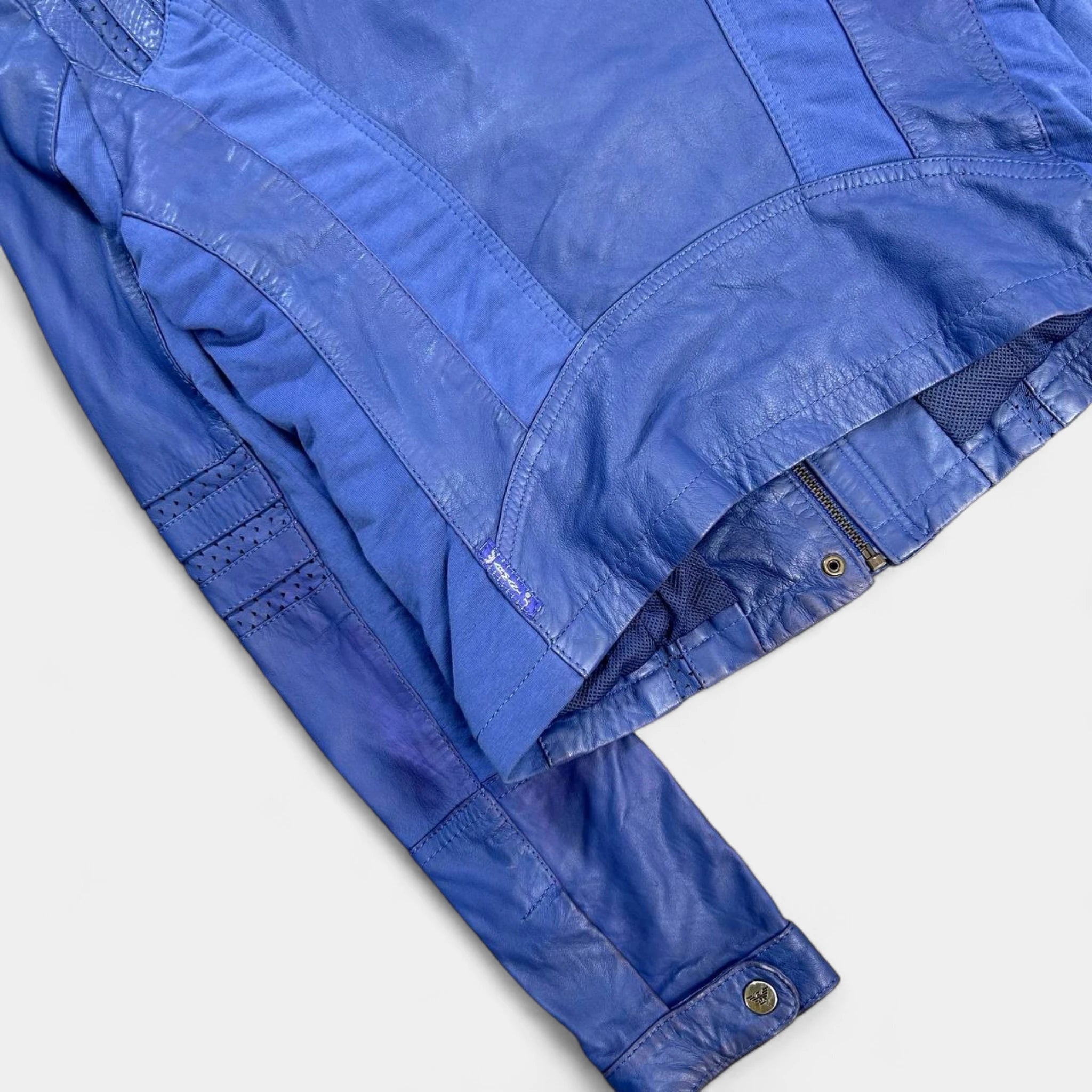 Armani Jeans Leather Blue Biker Jacket