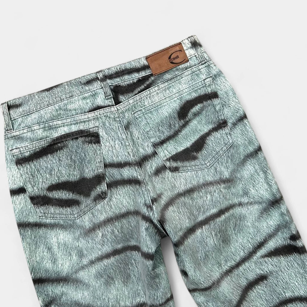 Just Cavalli Blue Tiger Print Flared Pants