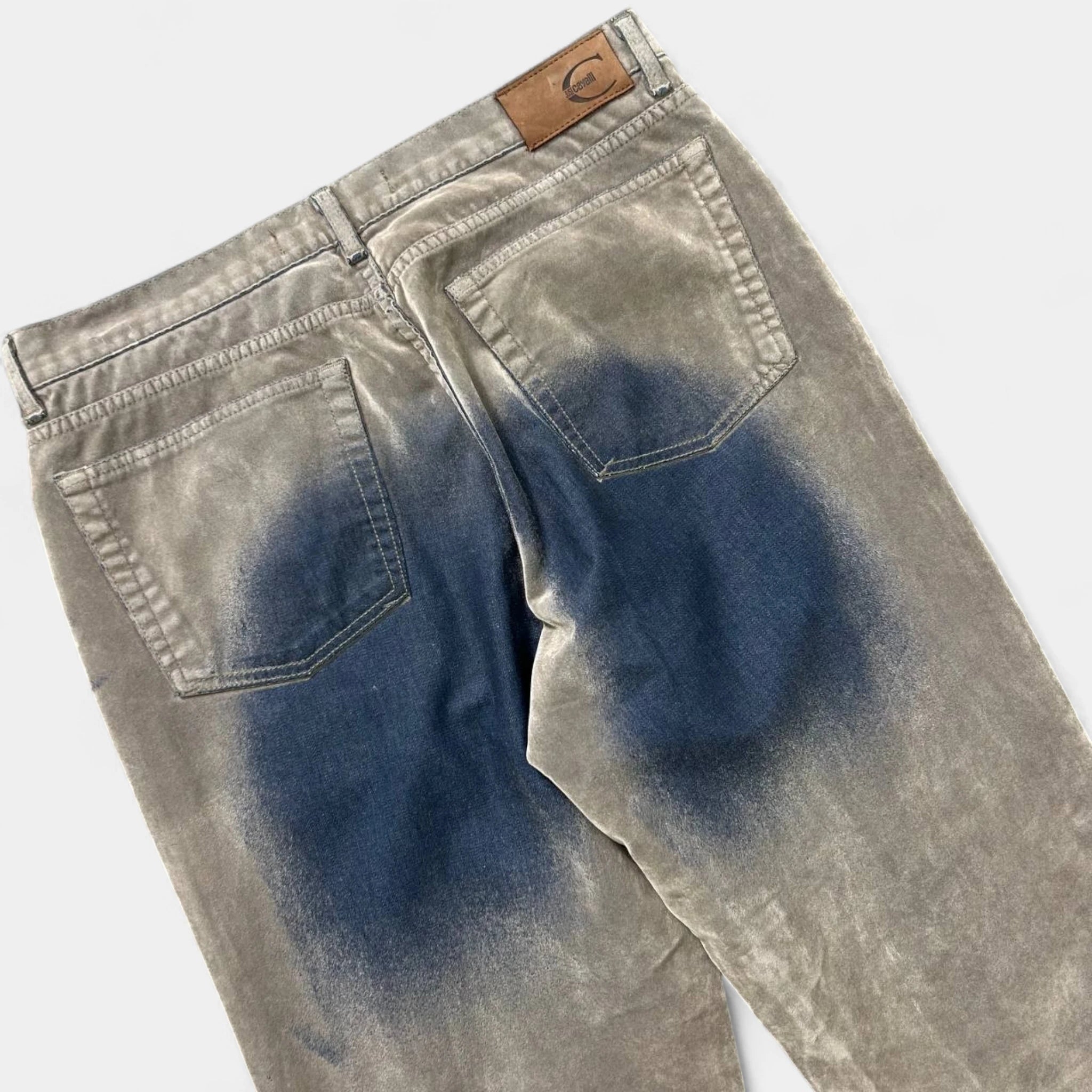 Just Cavalli Suede Beige and Blue Straight Leg Pants