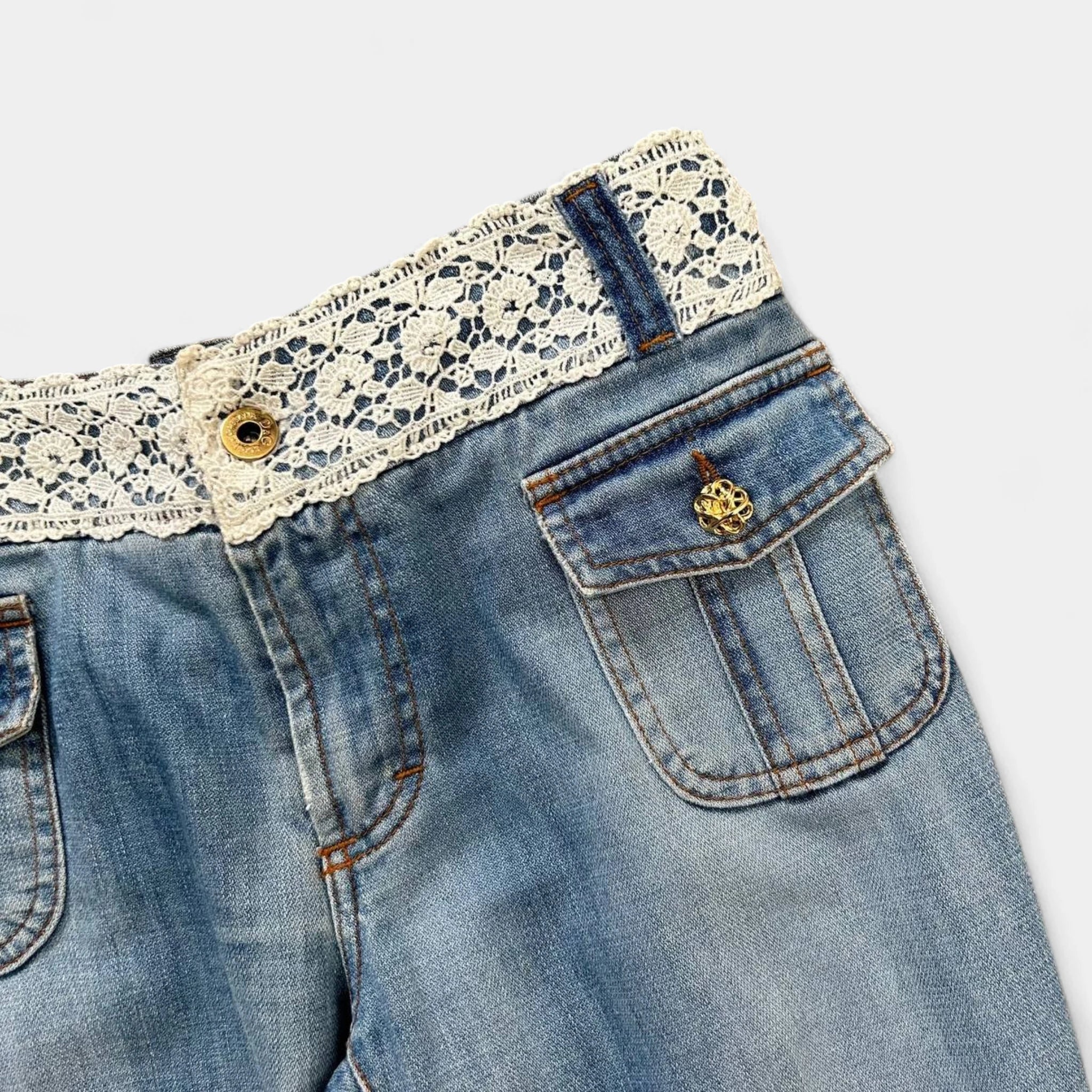 Dolce & Gabbana 2000's Crochet Detail Blue Jeans