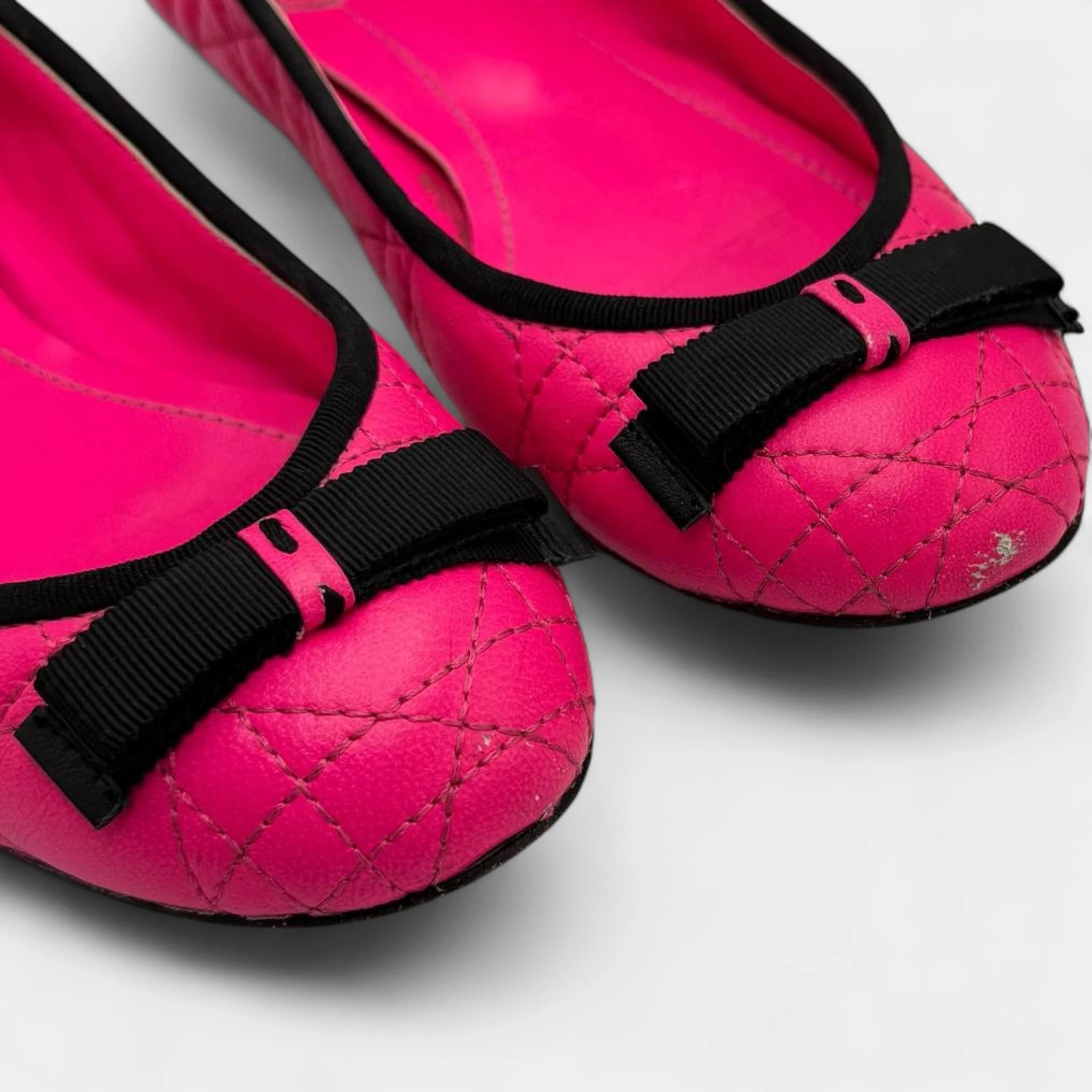 Christian Dior Vintage Pink Cannage Quilted Leather Ballet Flats