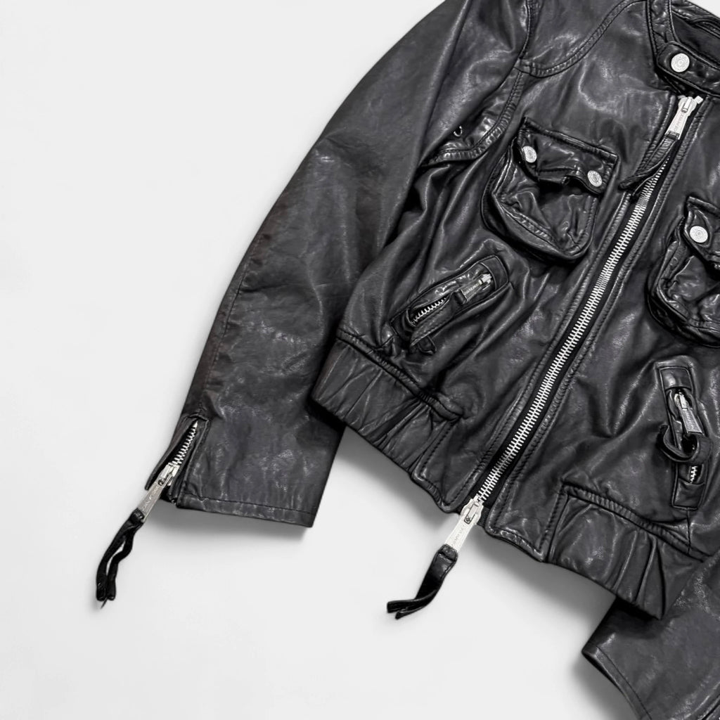 Dsquared2 2000s Black Multi-Pocket Leather Biker Jacket