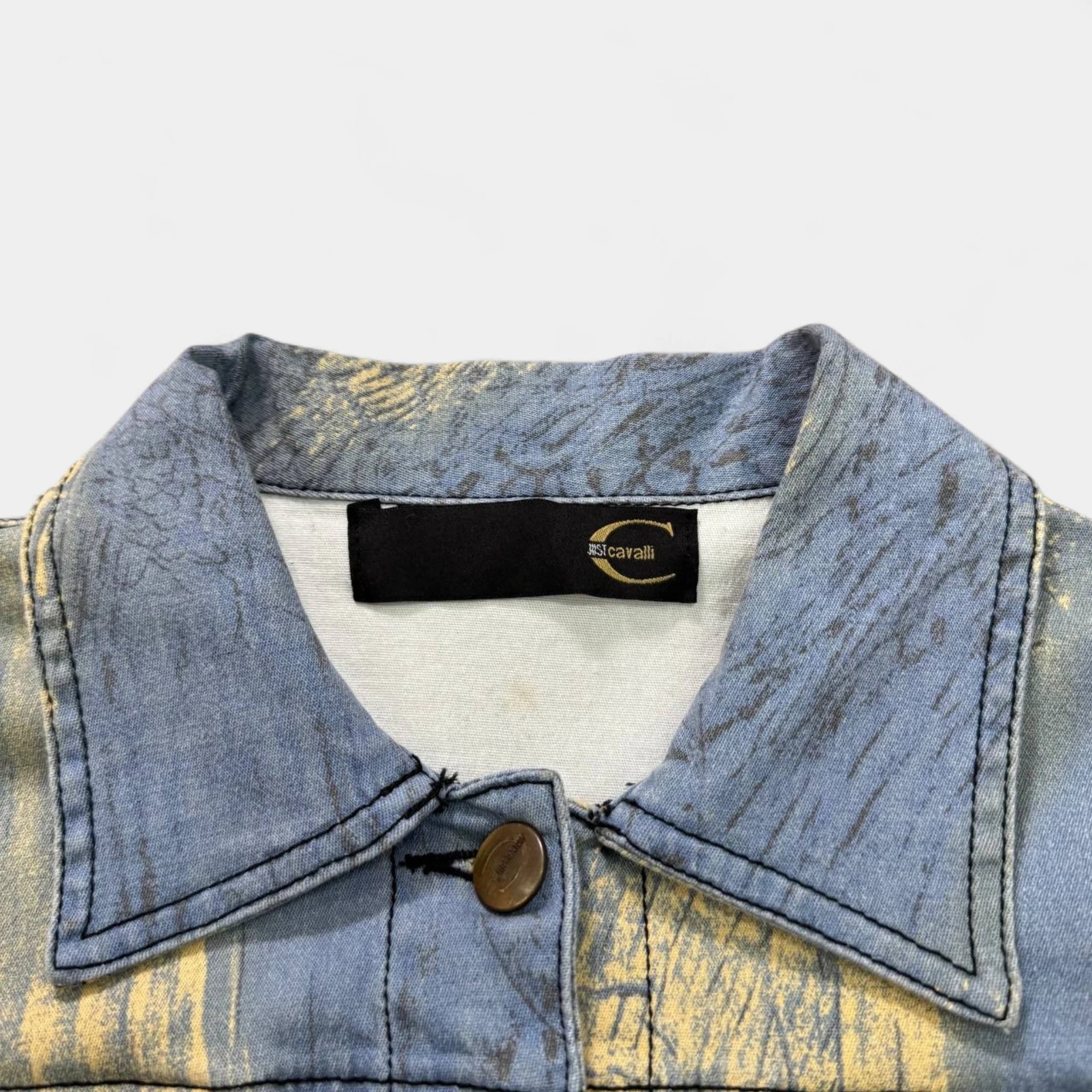 Just Cavalli Yellow Blue Snakeskin Print Trucker Jacket