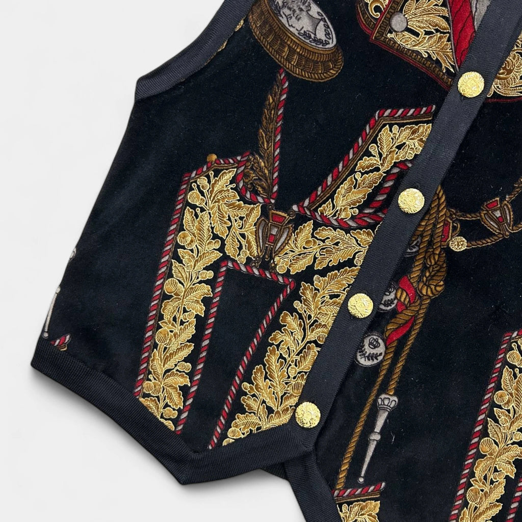80's Loewe Virgin Wool Embroidered Vest Black