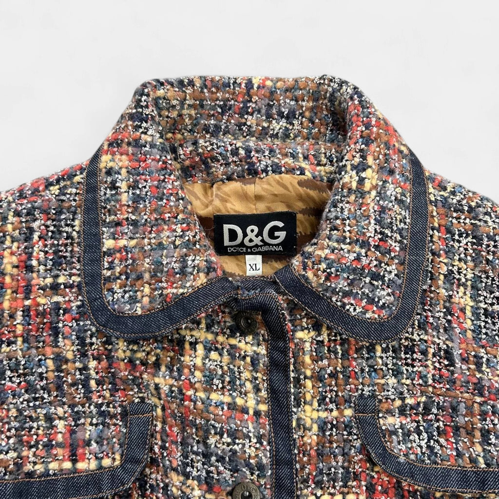 Dolce & Gabbana 2000's Tweed Dark Denim Contrast Jacket