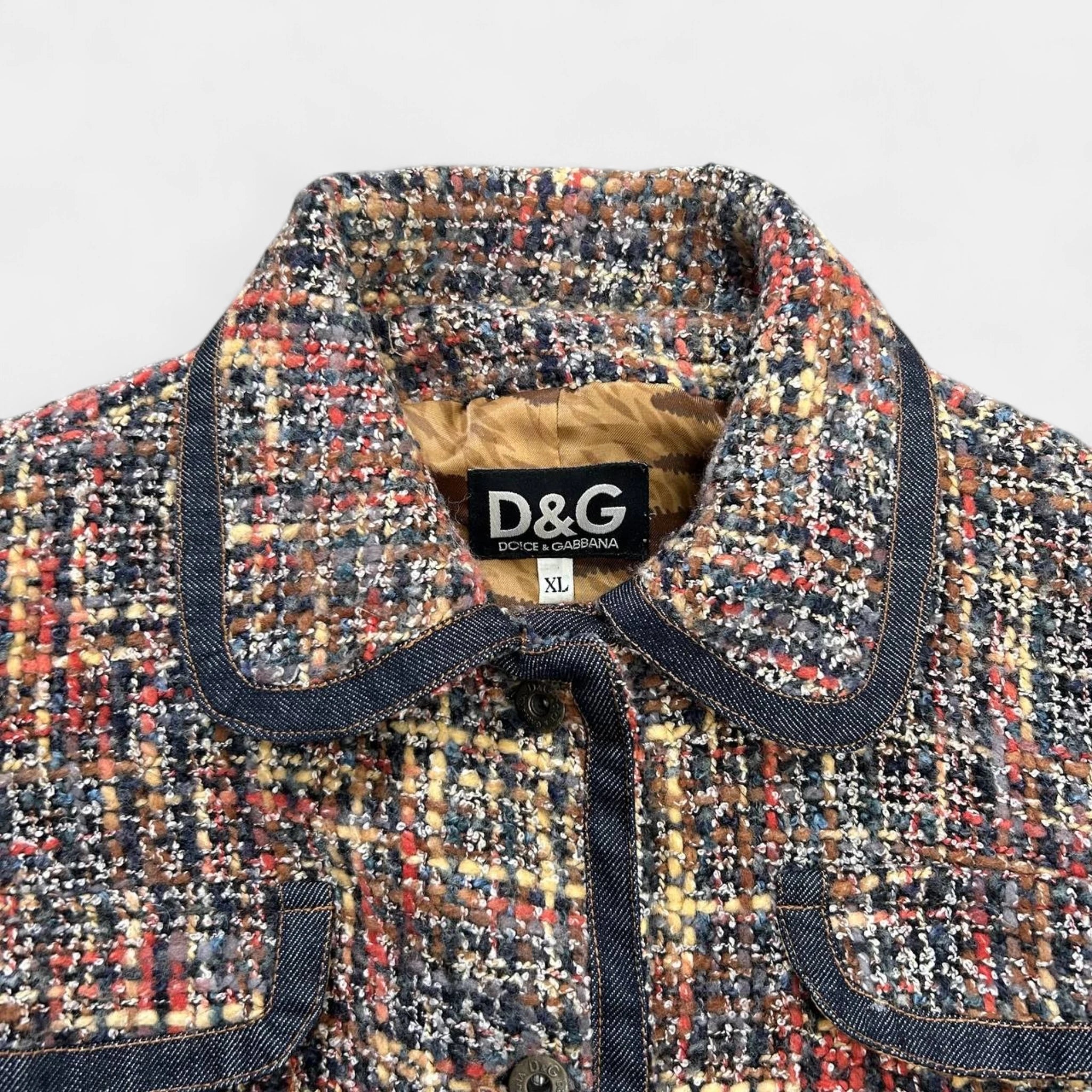 Dolce & Gabbana 2000's Tweed Dark Denim Contrast Jacket