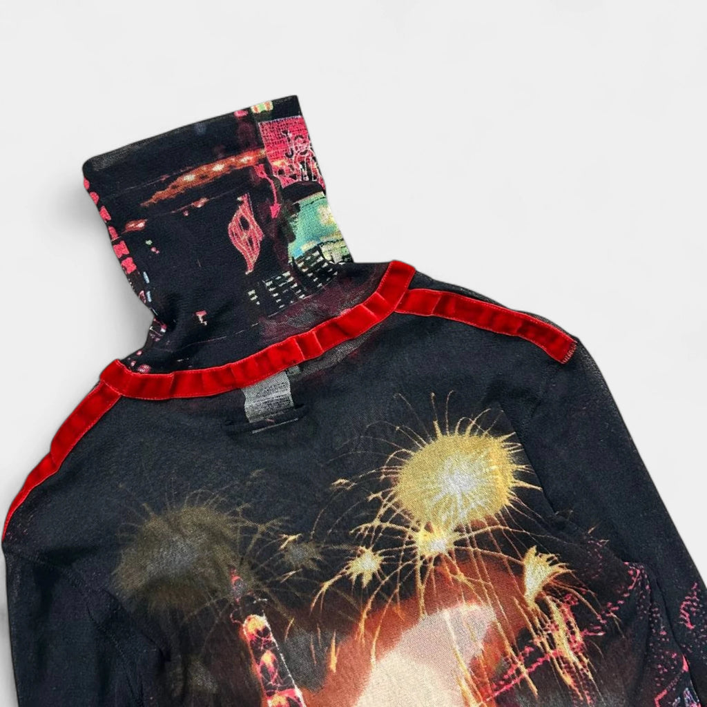 Jean Paul Gaultier "Pigalle" Paris Lights Mesh Graphic Longsleeve