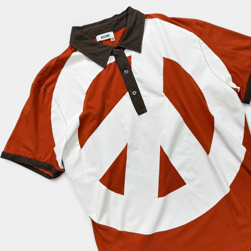 Moschino 2000s Peace Symbol Polo Shirt Orange