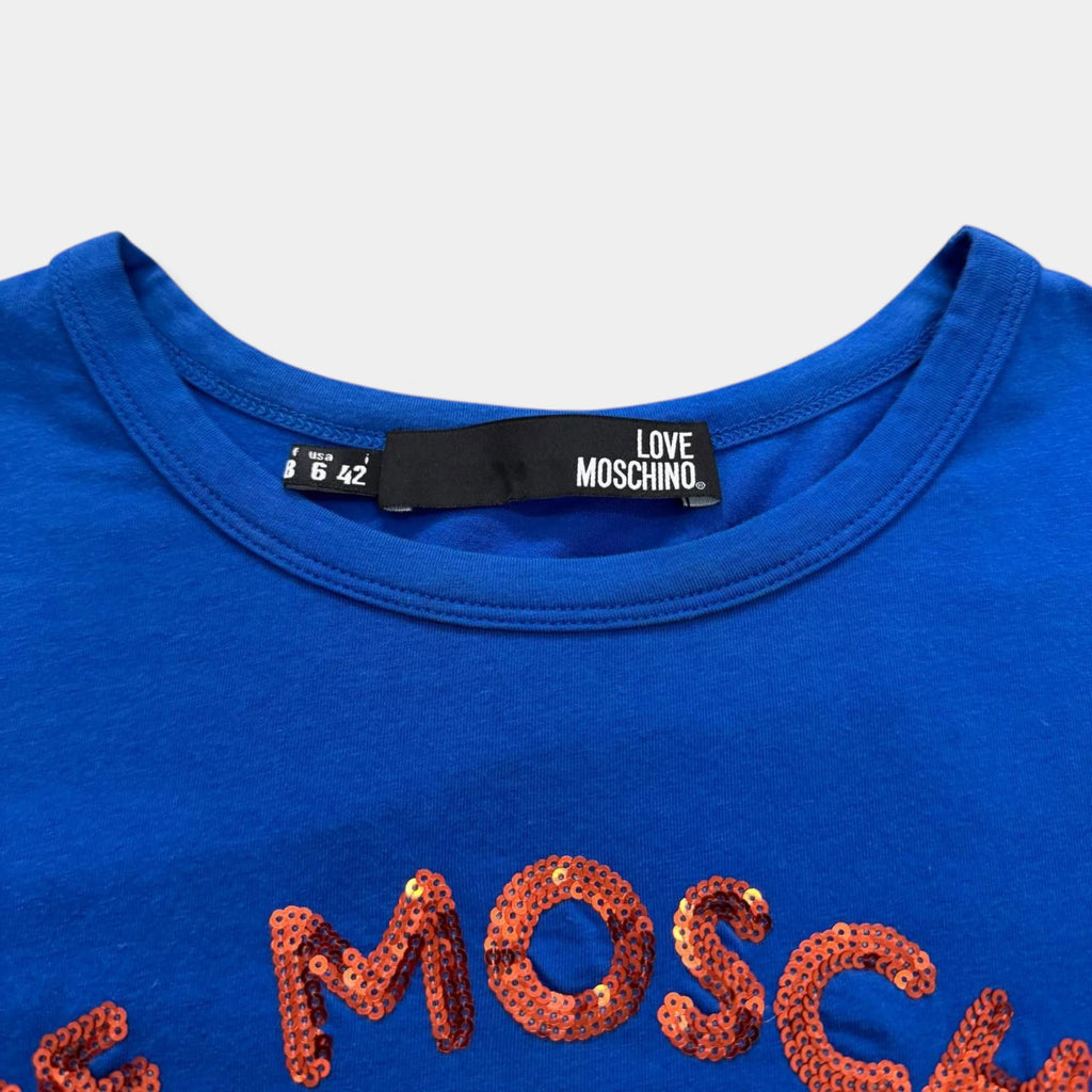 Moschino 2010's Sequined Graphic Blue T-Shirt