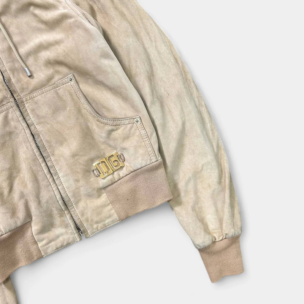Dolce & Gabbana 2000s Cropped Camel Beige Suede Zip Hoodie