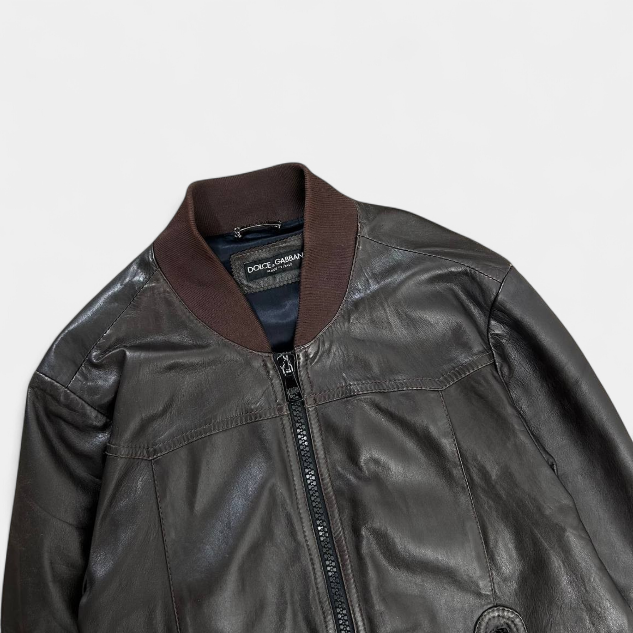 Dolce & Gabbana Brown Leather Bomber Jacket