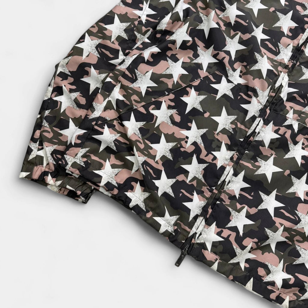 Valentino Camouflage Star Print Hooded Windbreaker Jacket