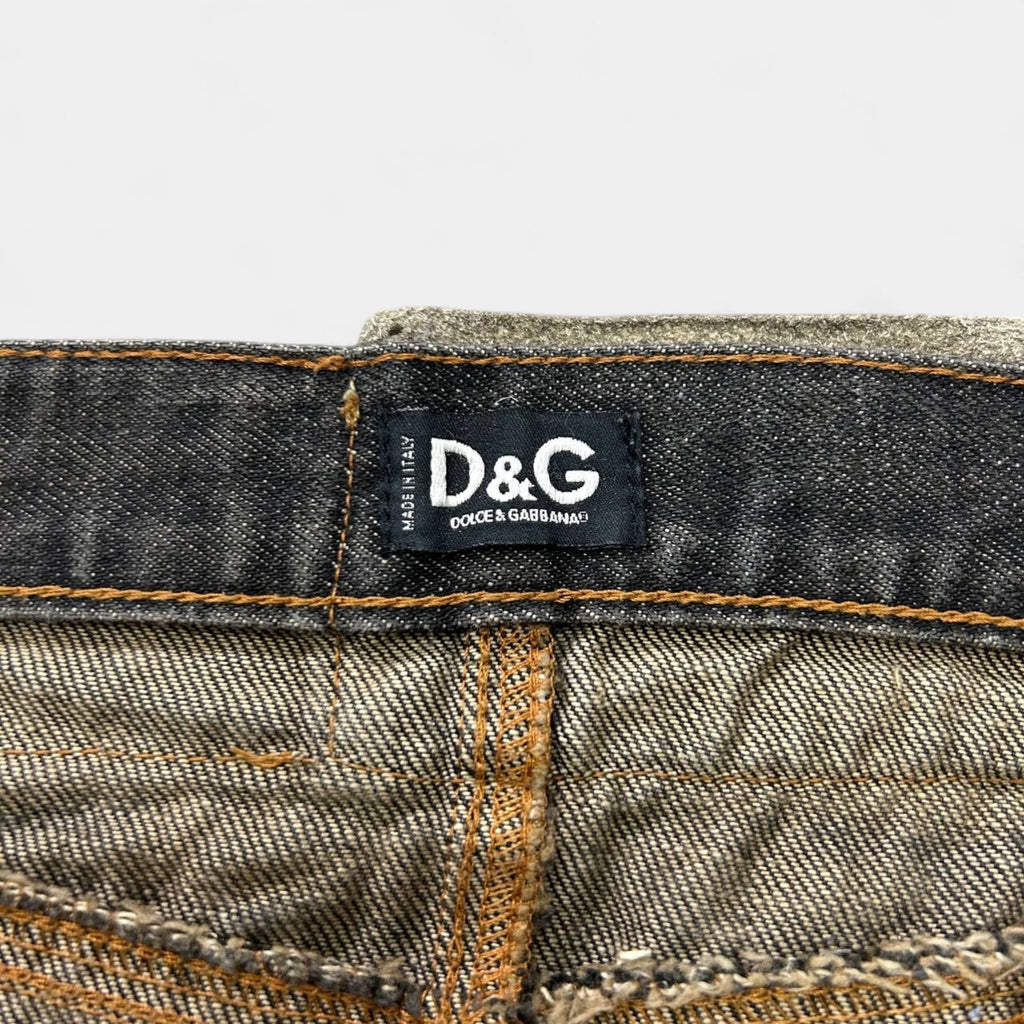 Dolce & Gabbana 2000's Leather Patchwork Denim Skirt
