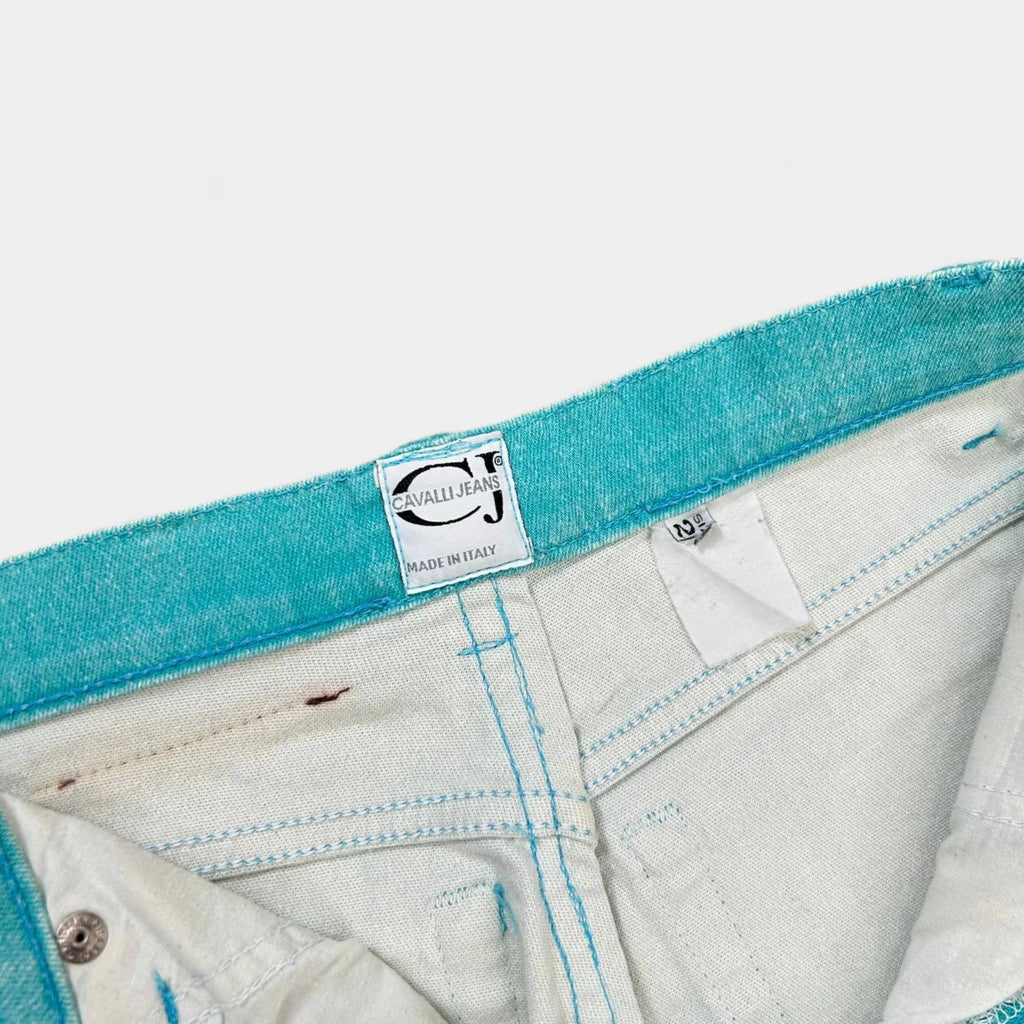 Cavalli Jeans 2000's Turquoise Printed Effect Denim Pants