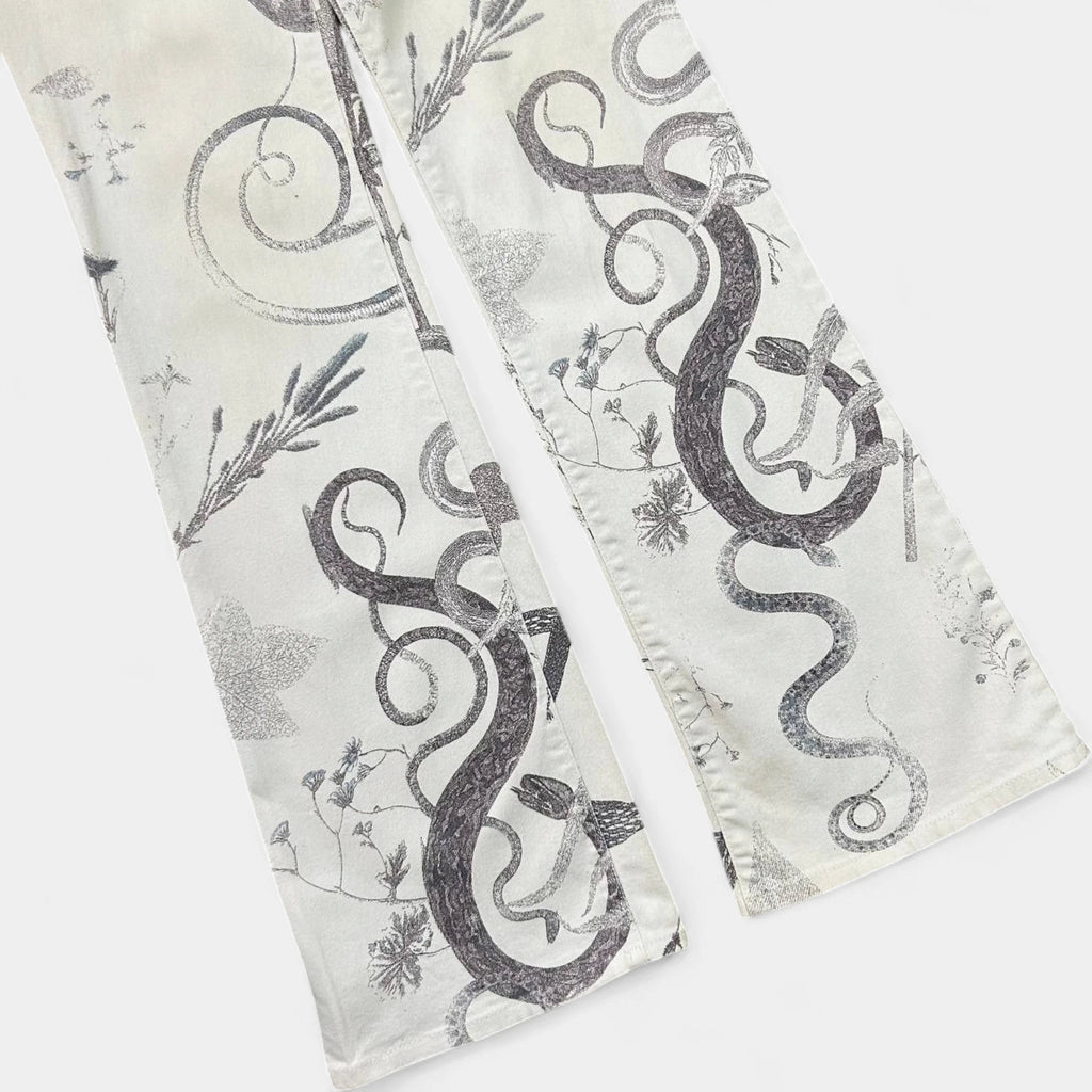Just Cavalli SS04 Serpent Botanical Print Flare Jeans
