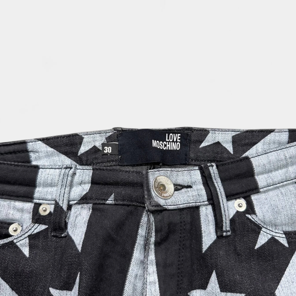 Love Moschino Denim Black and White Star Stripe Pants