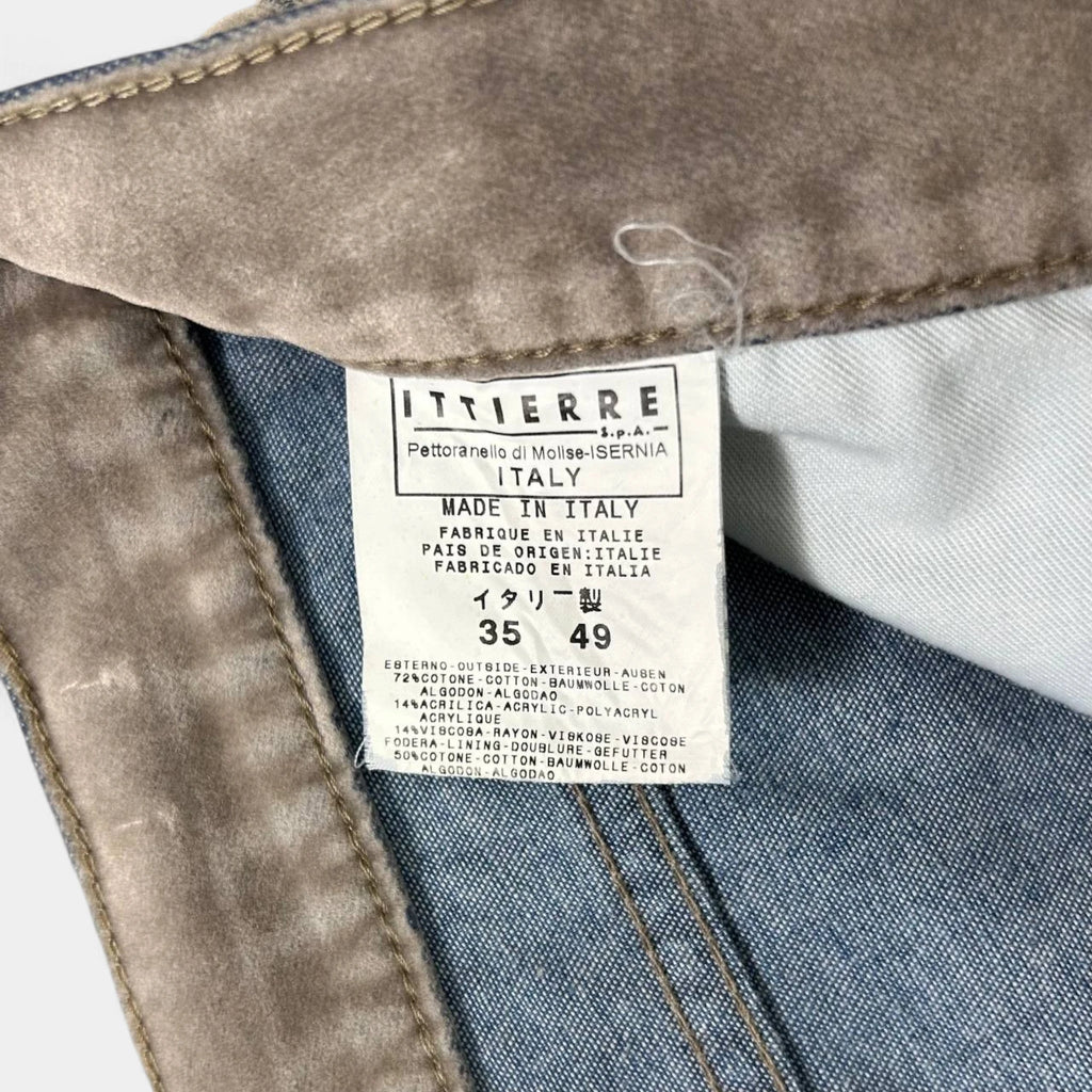 Just Cavalli Suede Beige and Blue Straight Leg Pants