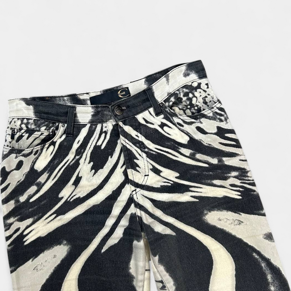 Just Cavalli 2000s White and Black Zebra Print Pants