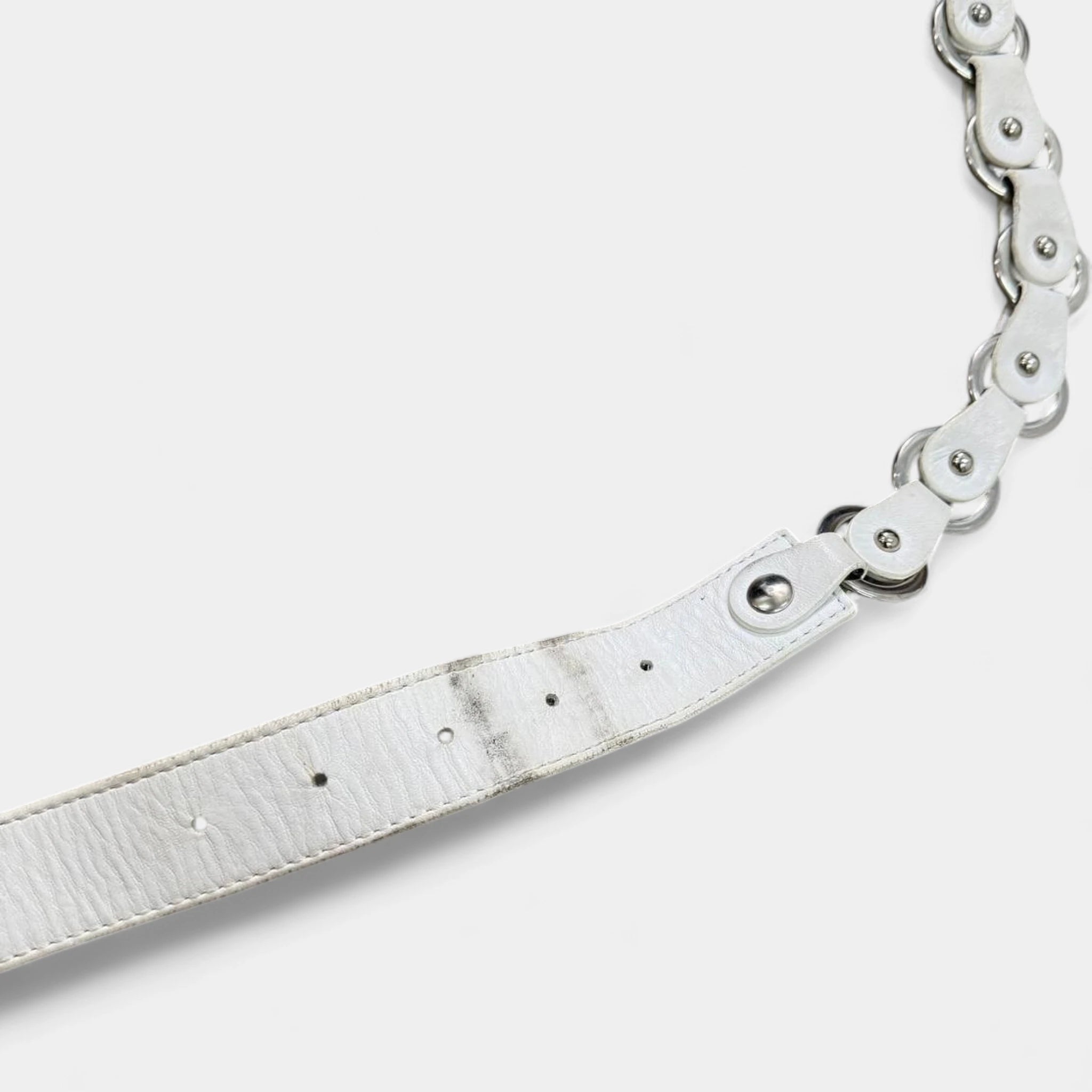 Dolce & Gabbana 2003 Linked Bicycle Chain White Leather Belt