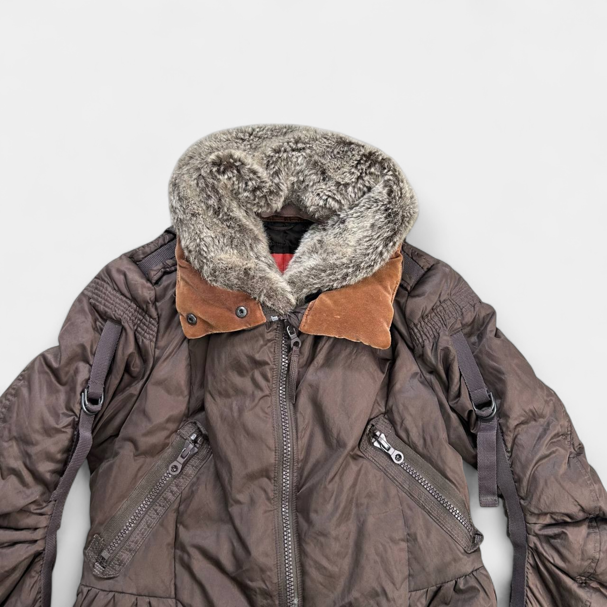 Marithé + François Girbaud Fur Collar Brown Jacket