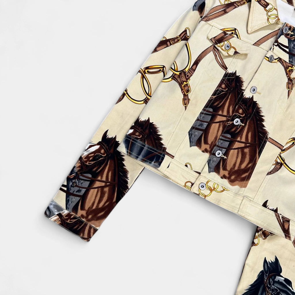 Dolce & Gabbana Rustic Beige Horse Print Denim Jacket