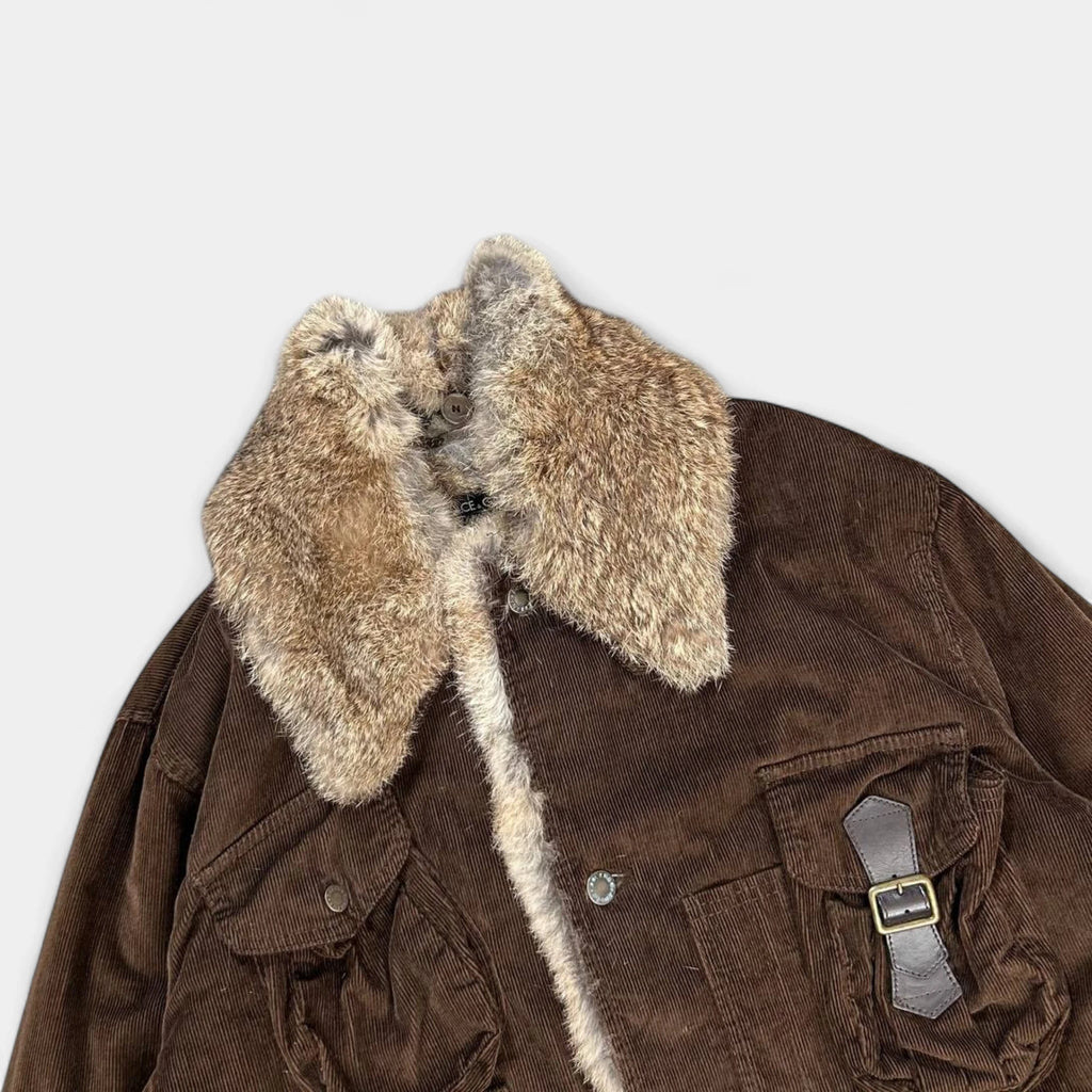 Dolce & Gabbana Corduroy Fur Brown Fur Jackets