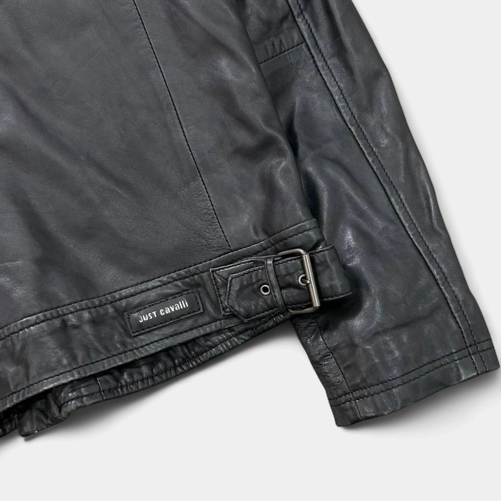 Just Cavalli Vintage Multi-Zip Leather Biker Jacket
