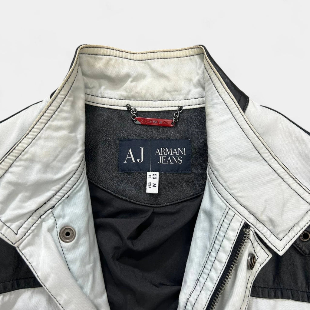 Armani Jeans 2000's Black and White Leather Jacket