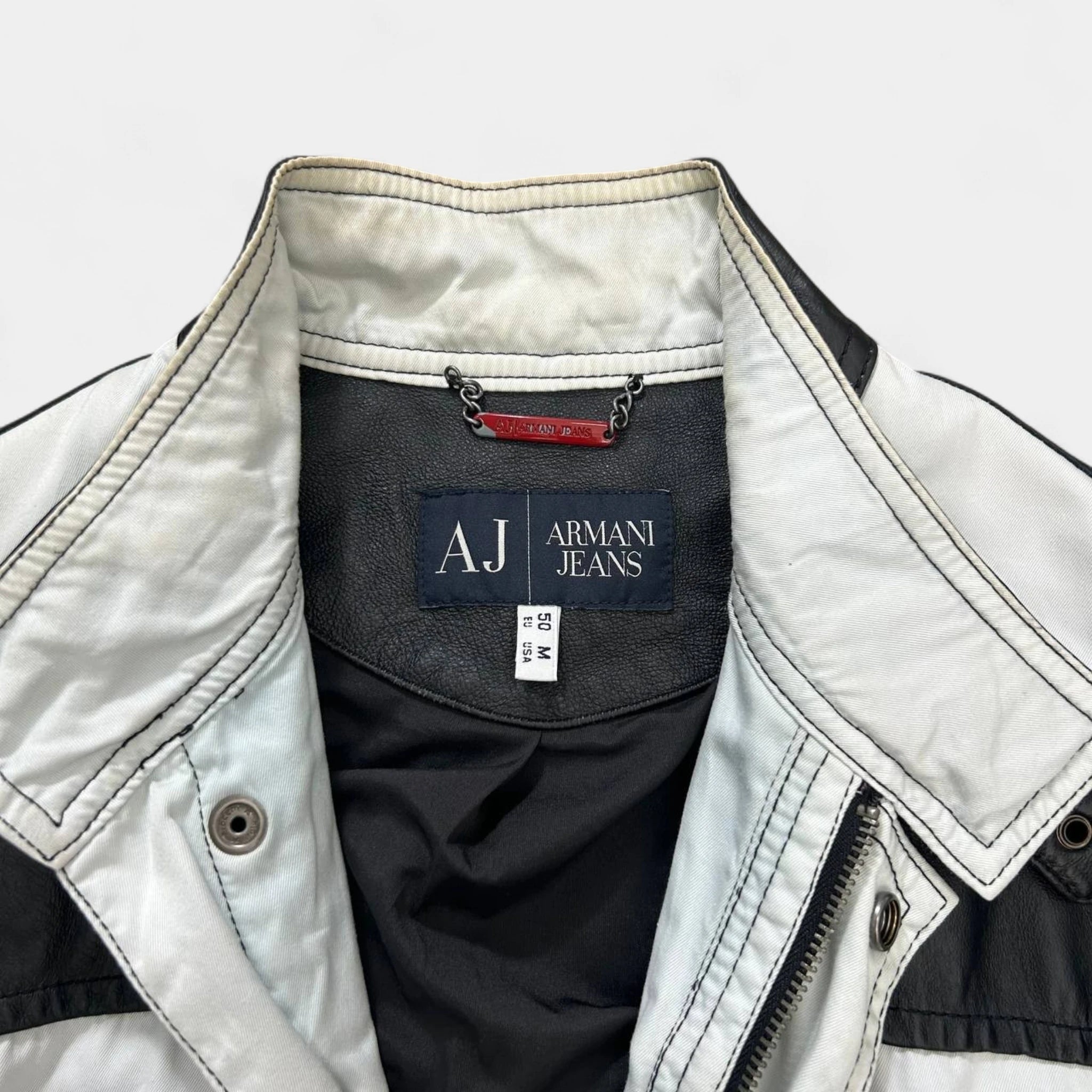 Armani Jeans 2000's Black and White Leather Jacket