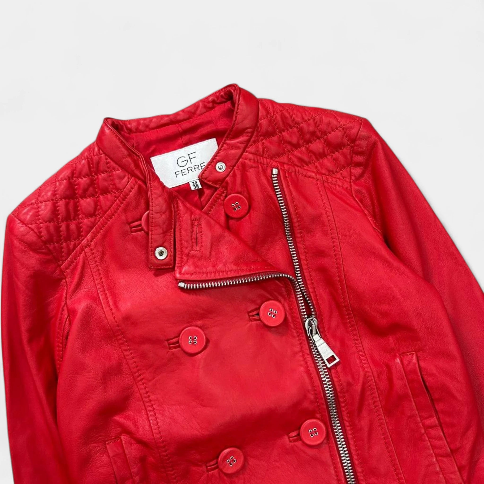 Gianfranco Ferré 1990s Quilted Red Leather Biker Jacket