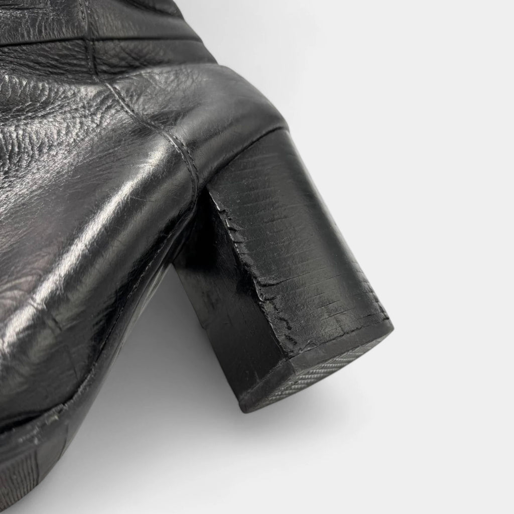 Jil Sander Black Leather Block Heel Ankle Boots