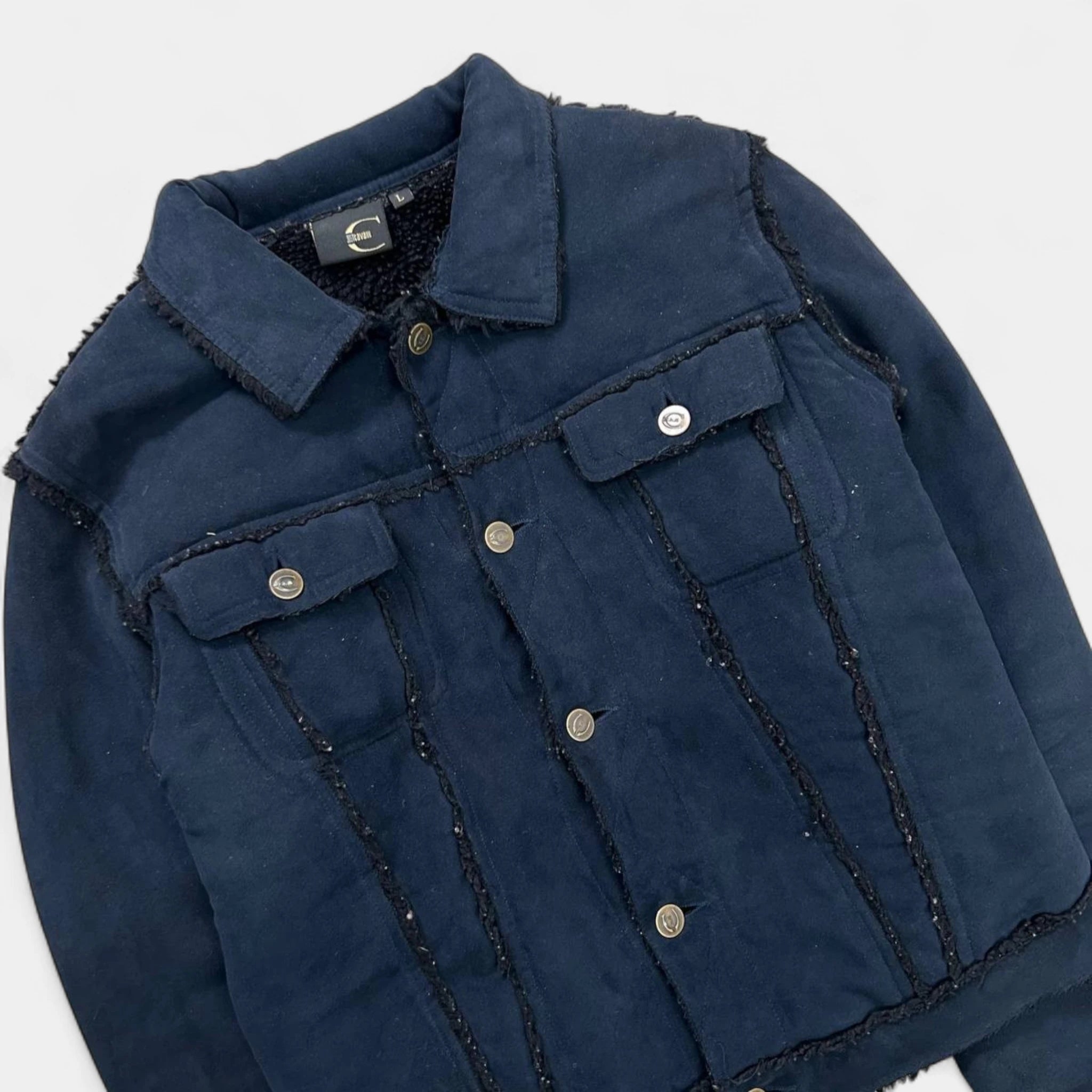 Just Cavalli Navy Suede Shearling Jacket