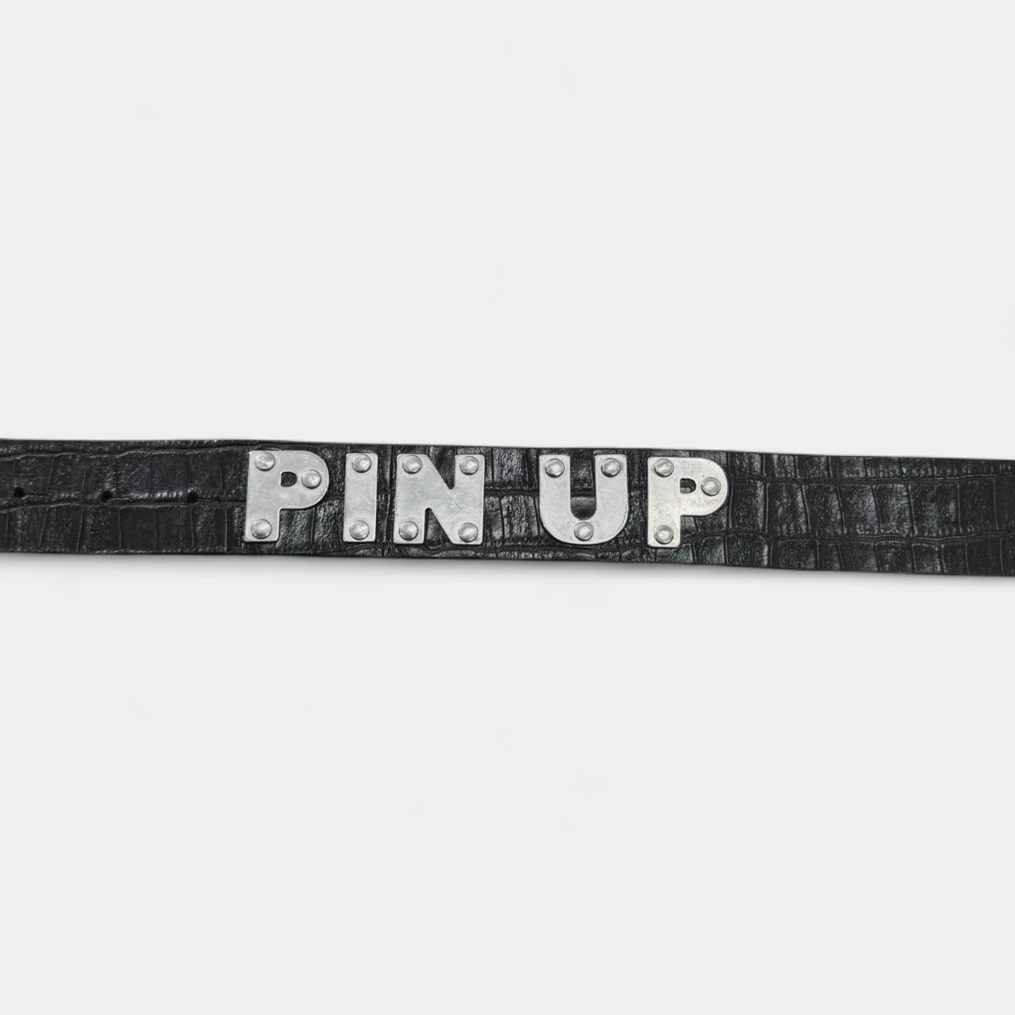 Dolce & Gabbana 2000s "PIN UP" Black Crocodile Effect Leather Belt