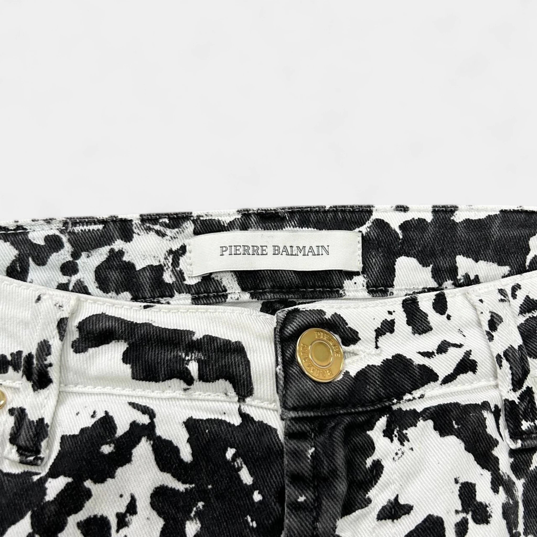 Pierre Balmain Black and White Animal Print Denim Pants
