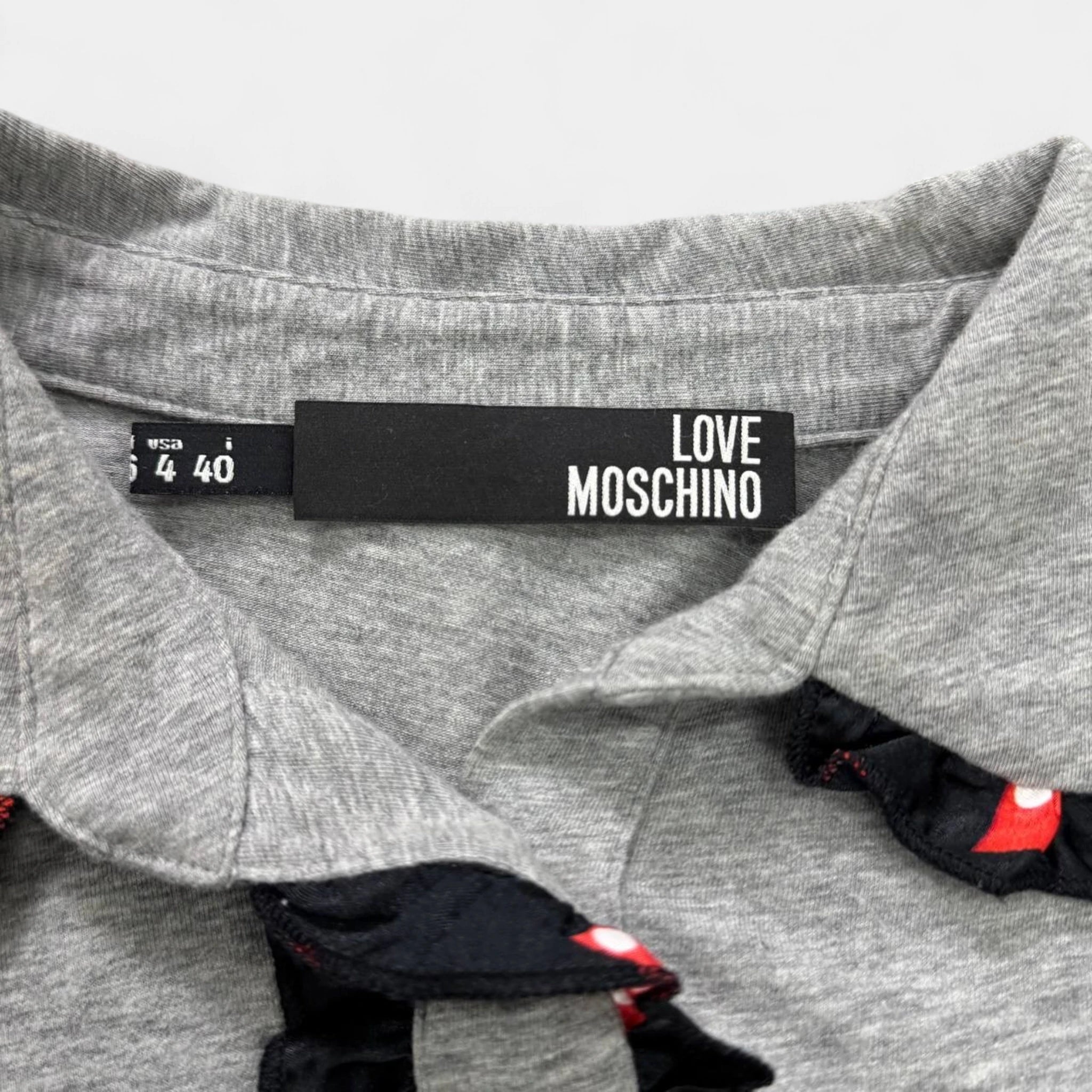 Love Moschino Grey Cotton Polo Shirt with Ruffled Flamenco Trim
