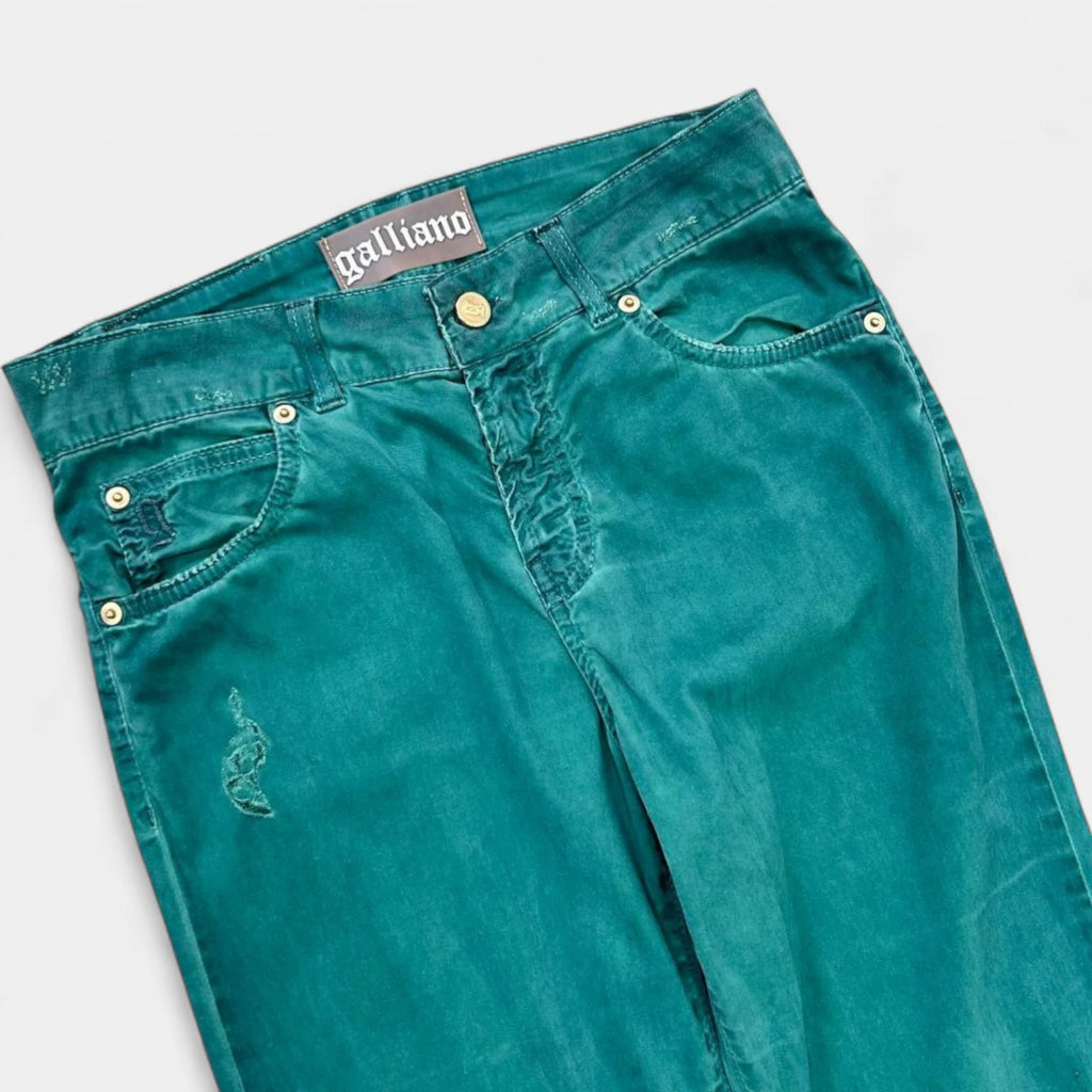 Galliano 2000s Distressed Turquoise Jeans