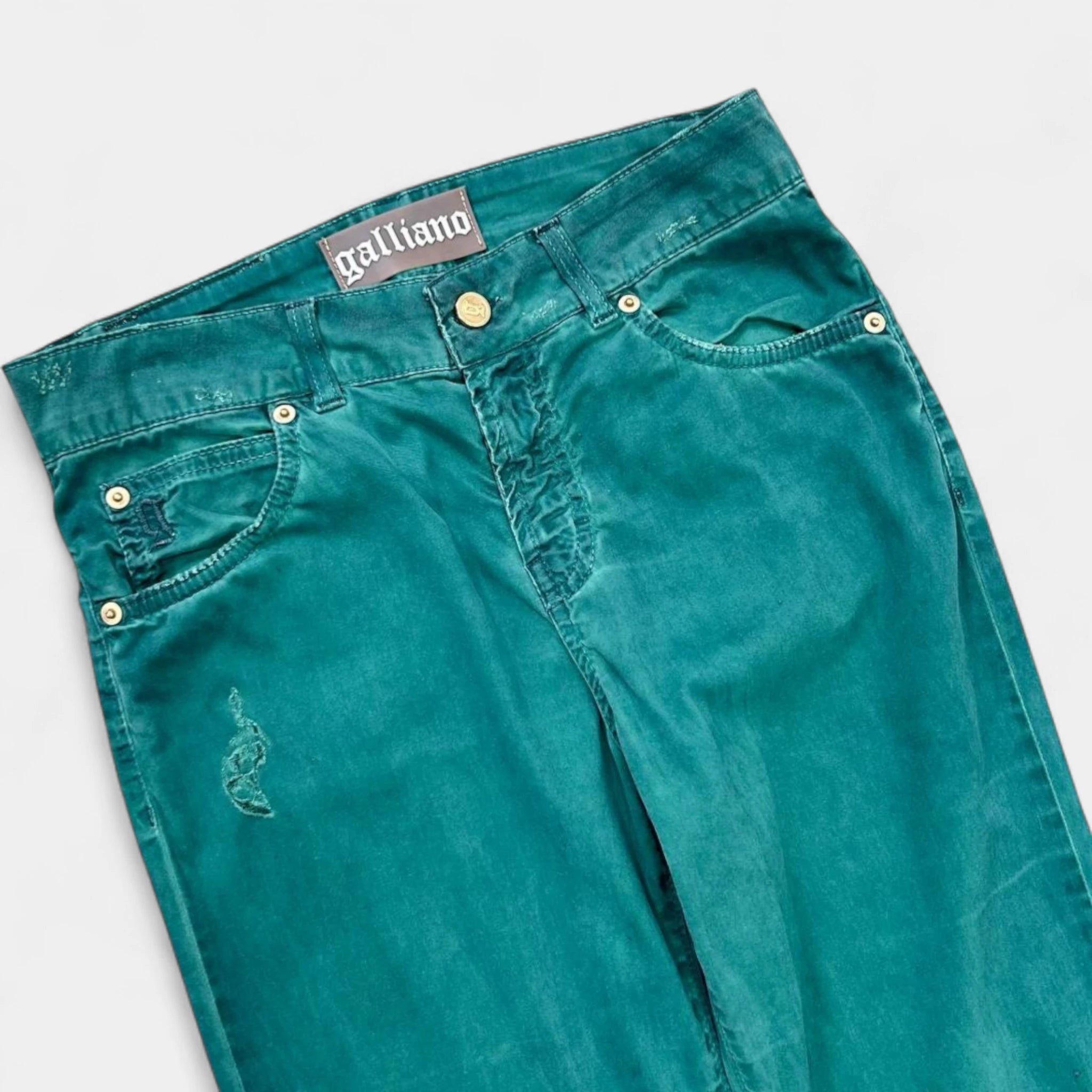 Galliano 2000s Distressed Turquoise Jeans