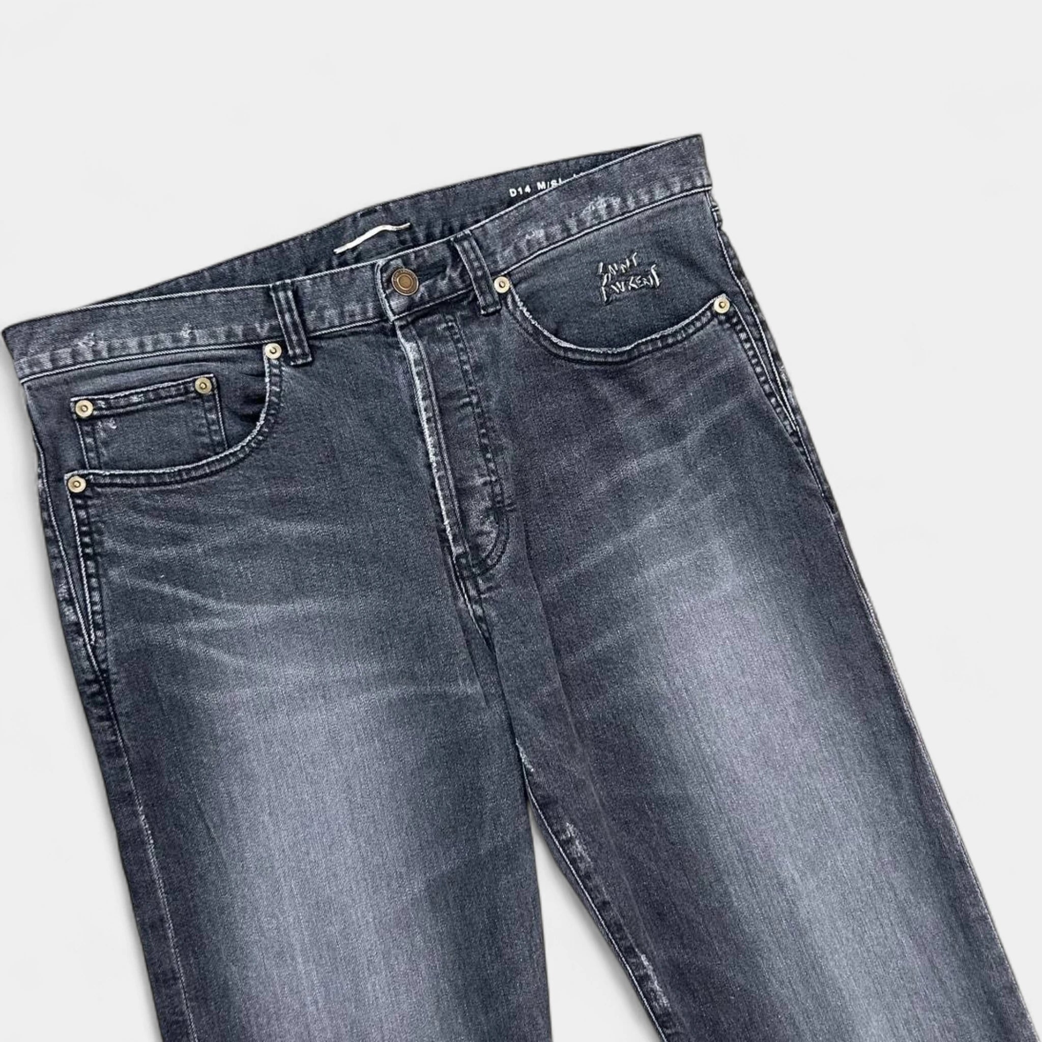 Saint Laurent D14 2017 Classic Embroidered Black Grey Skinny Jeans