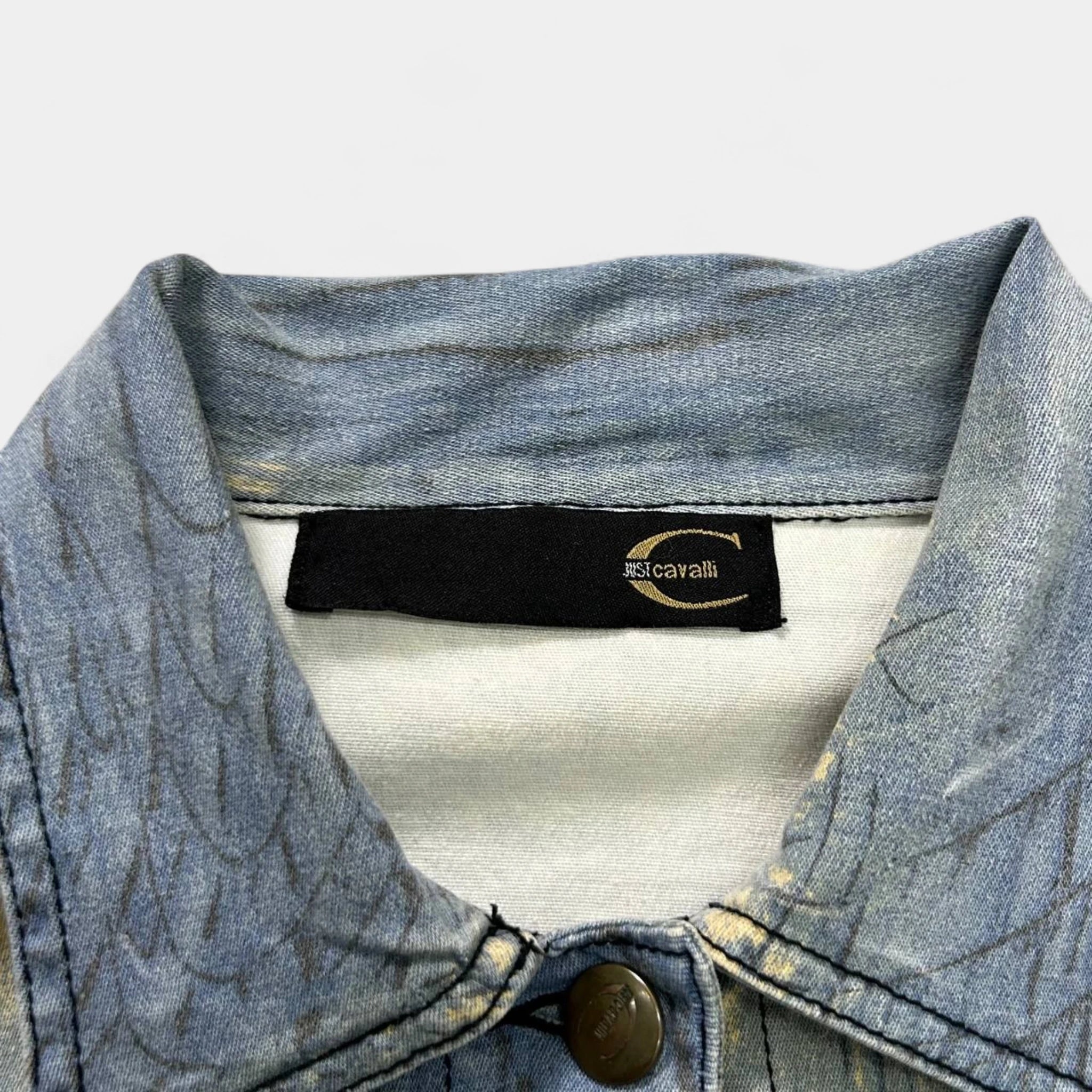Just Cavalli Animal Print Yellow and Blue Trucker Jacket