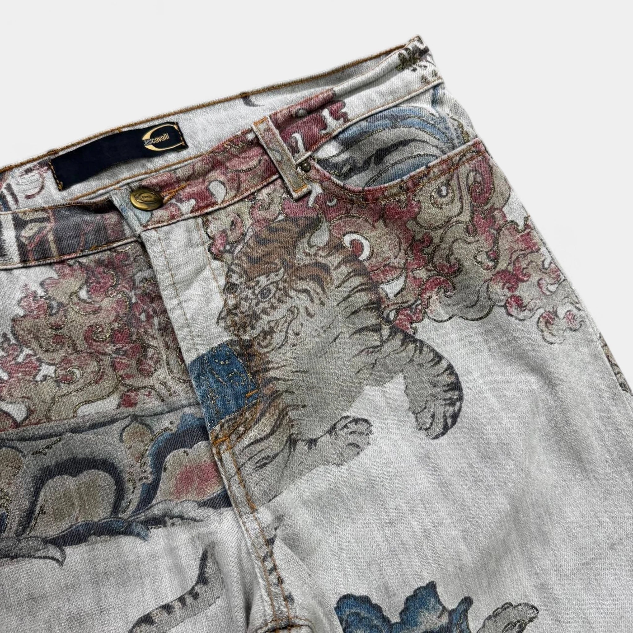 Just Cavalli 2000s Japanese Tapestry Flared Jeans