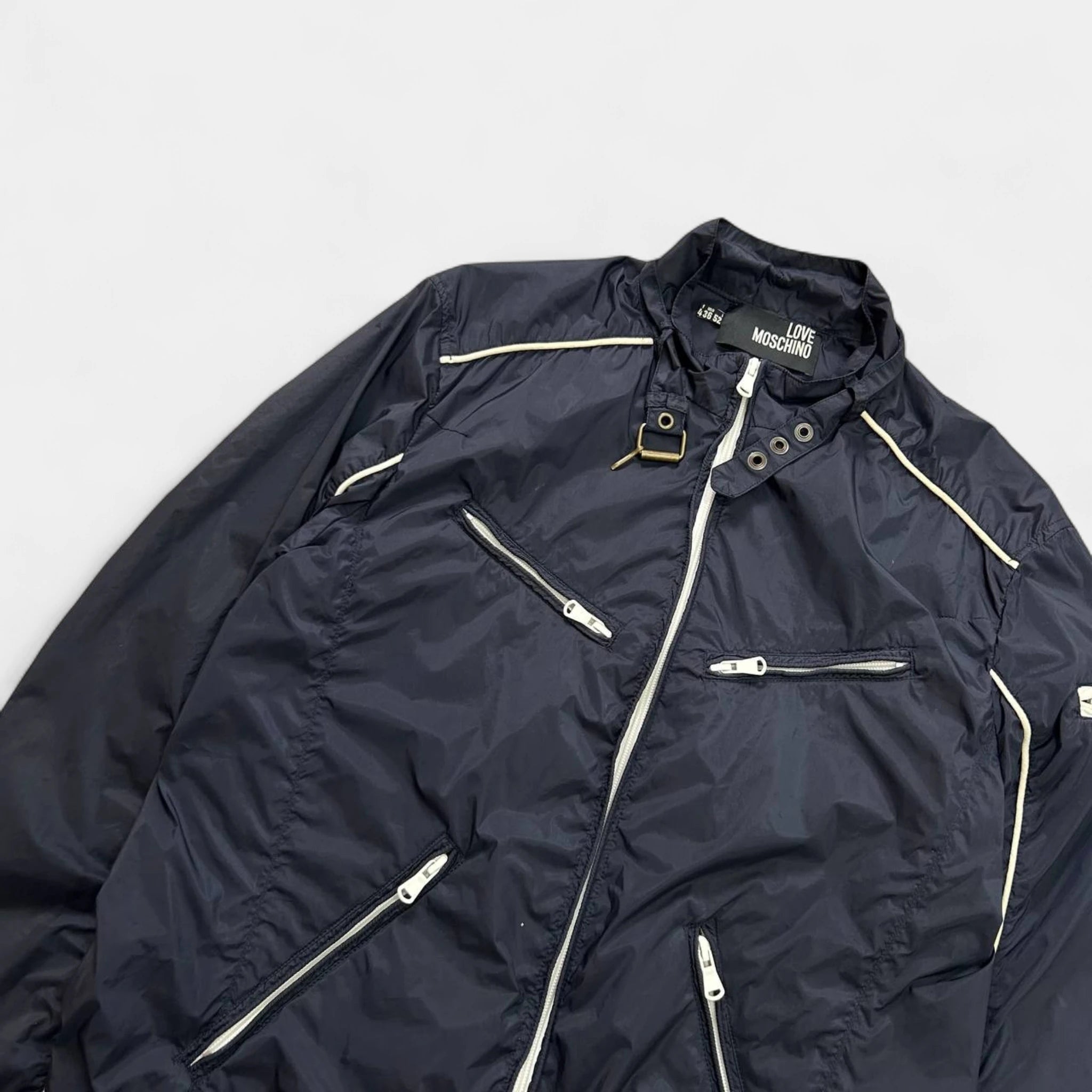 Love Moschino Utility Navy Nylon Moto Jacket