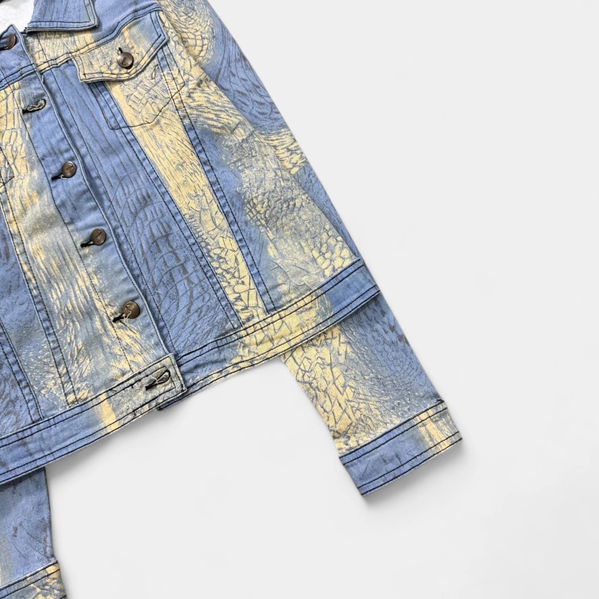 Just Cavalli Yellow Blue Snakeskin Print Trucker Jacket