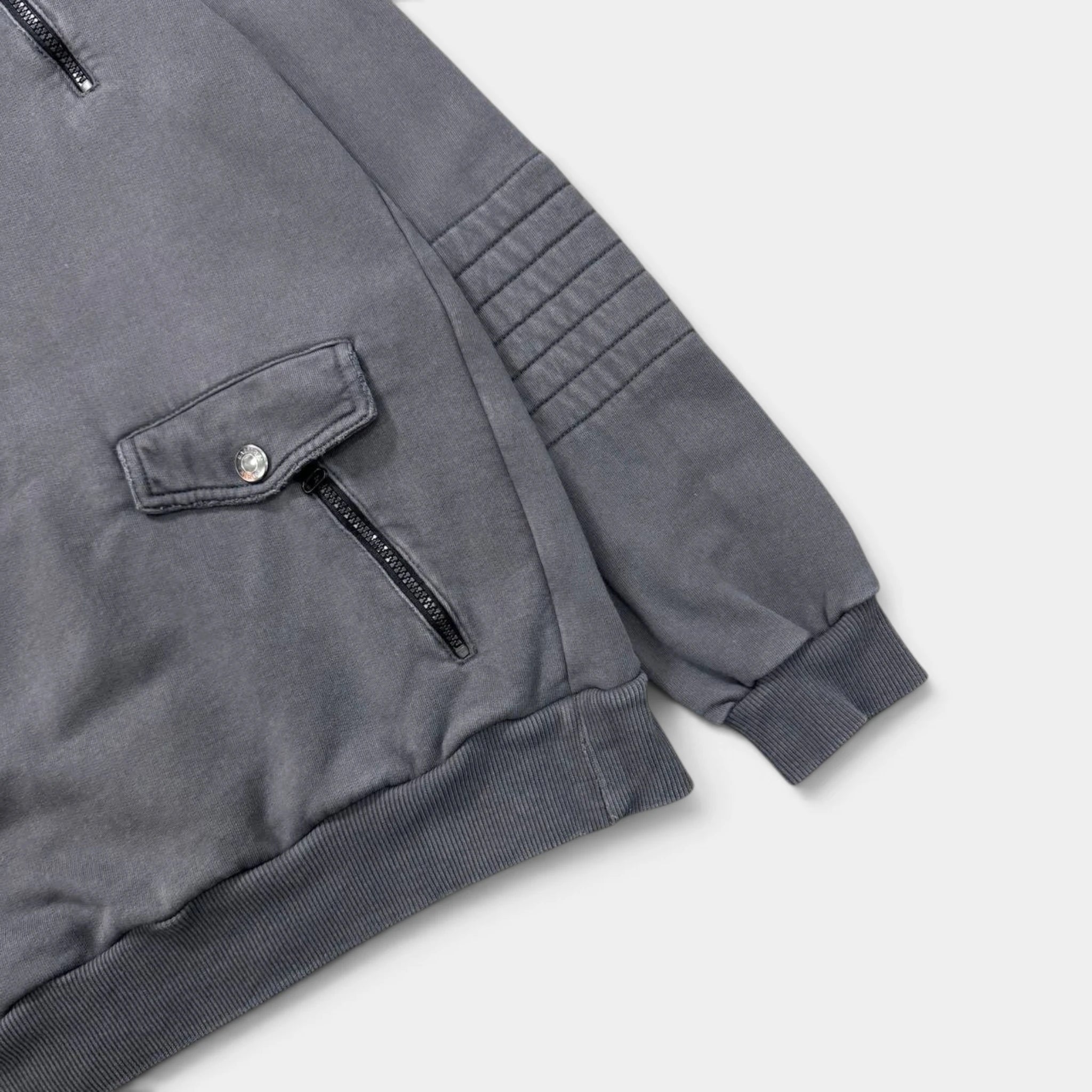 Pierre Balmain Faded Grey Biker Multi-Zip Sweatshirt