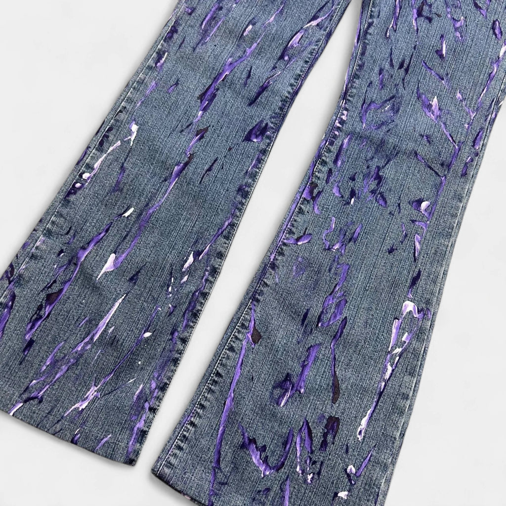 Versace Jeans Couture 2000s Blue Painted Denim Flared Pants